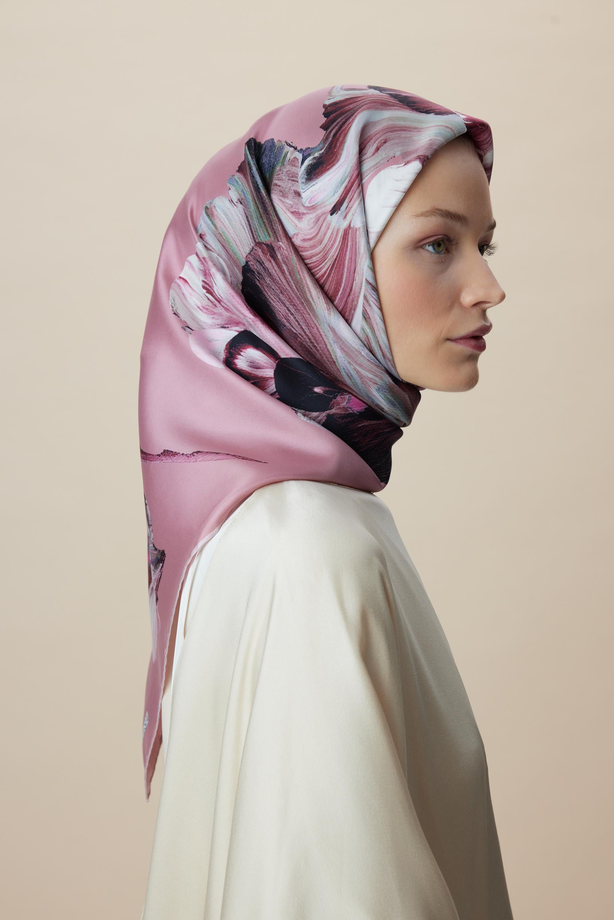 AKVA TİVİL İPEK EŞARP 90*90 CM - GÜL KURUSU