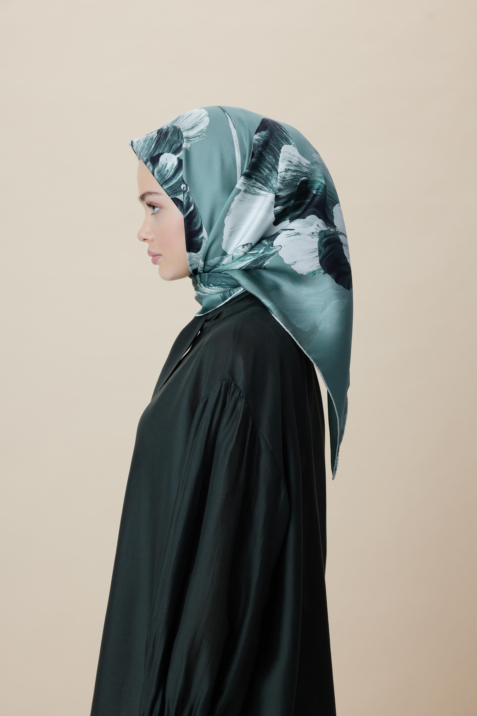 AKVA TİVİL İPEK EŞARP 90*90 CM - IHLAMUR YEŞİLİ