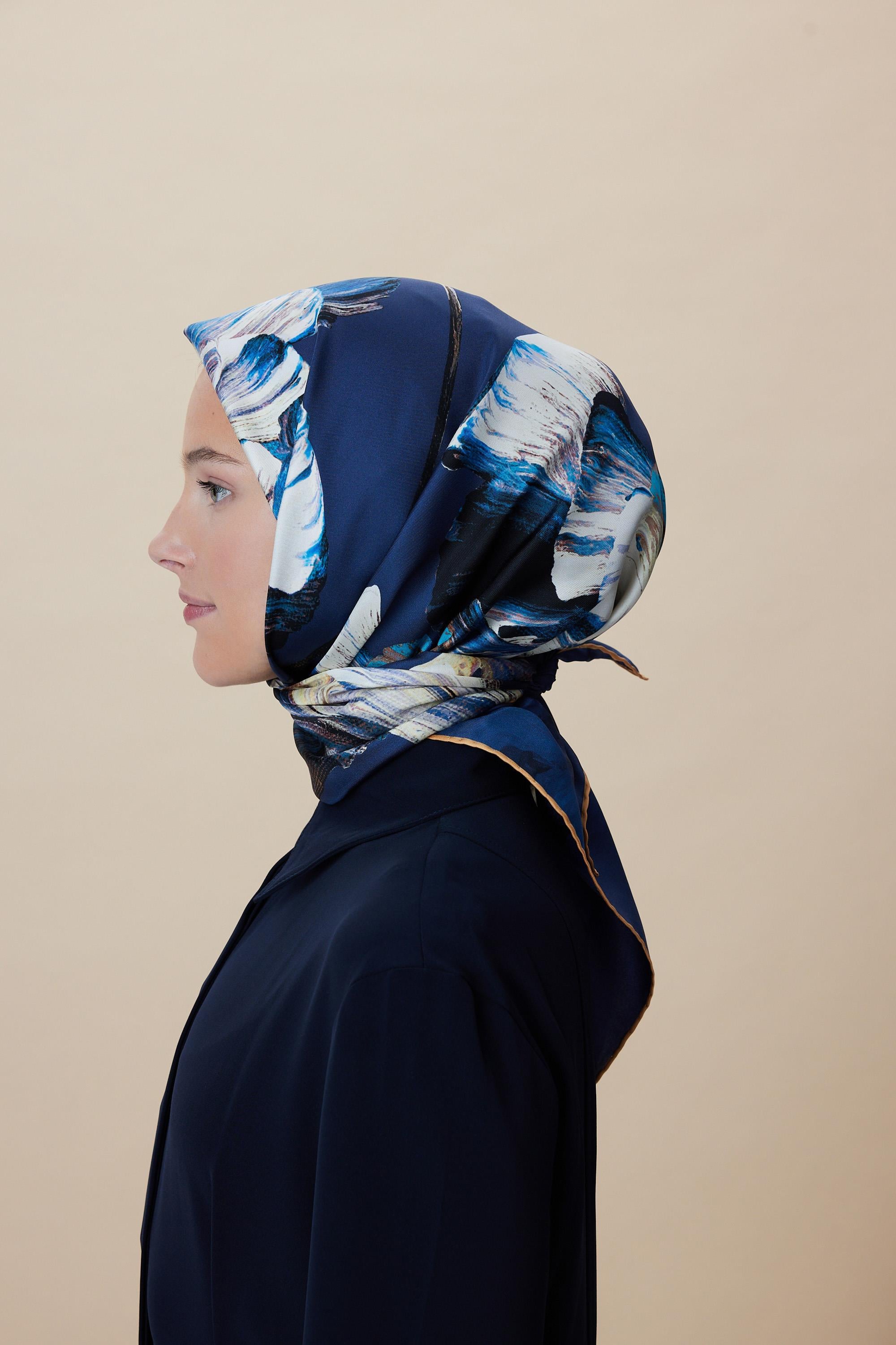 AKVA TİVİL İPEK EŞARP 90*90 CM - MAVİ