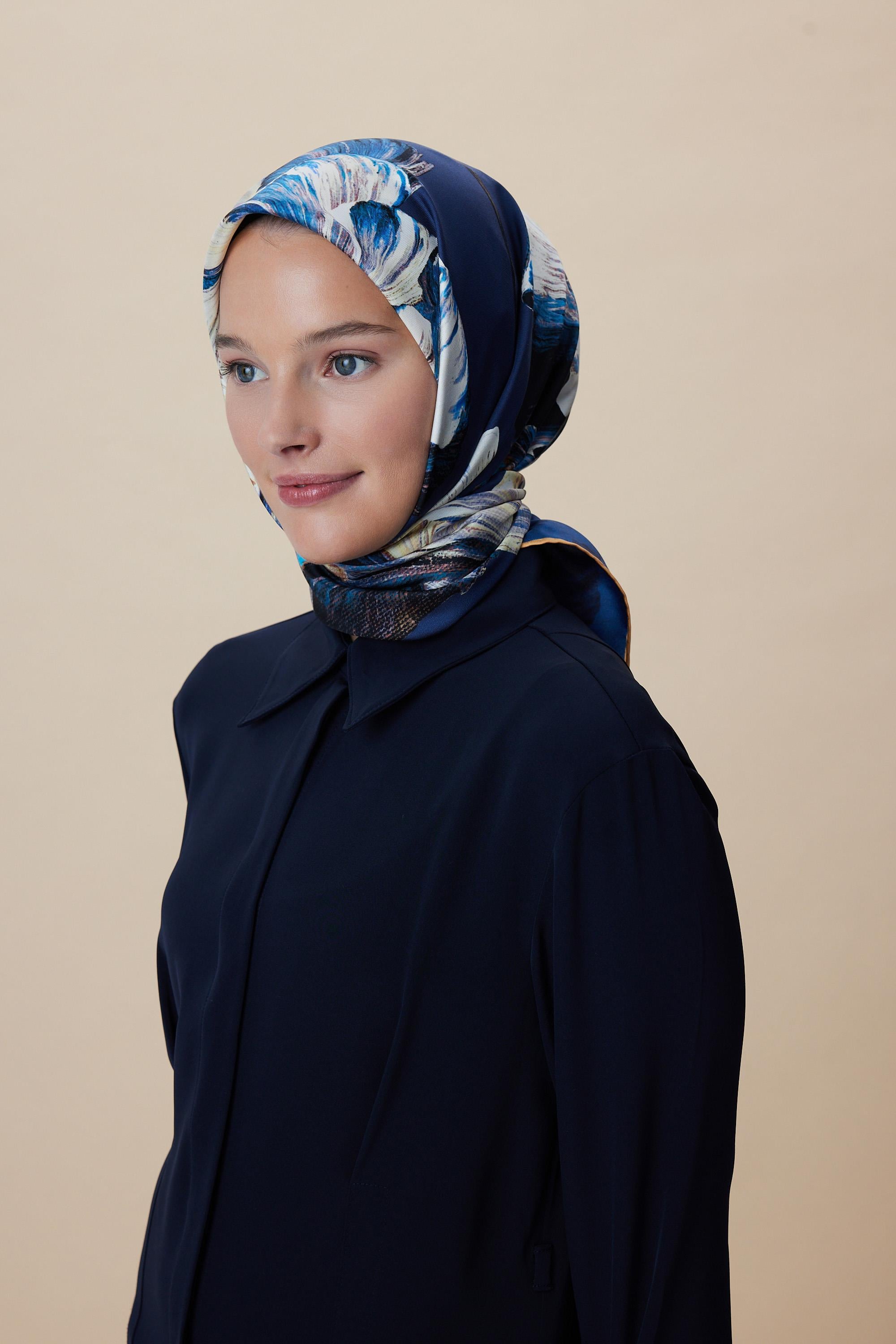 AKVA TİVİL İPEK EŞARP 90*90 CM - MAVİ