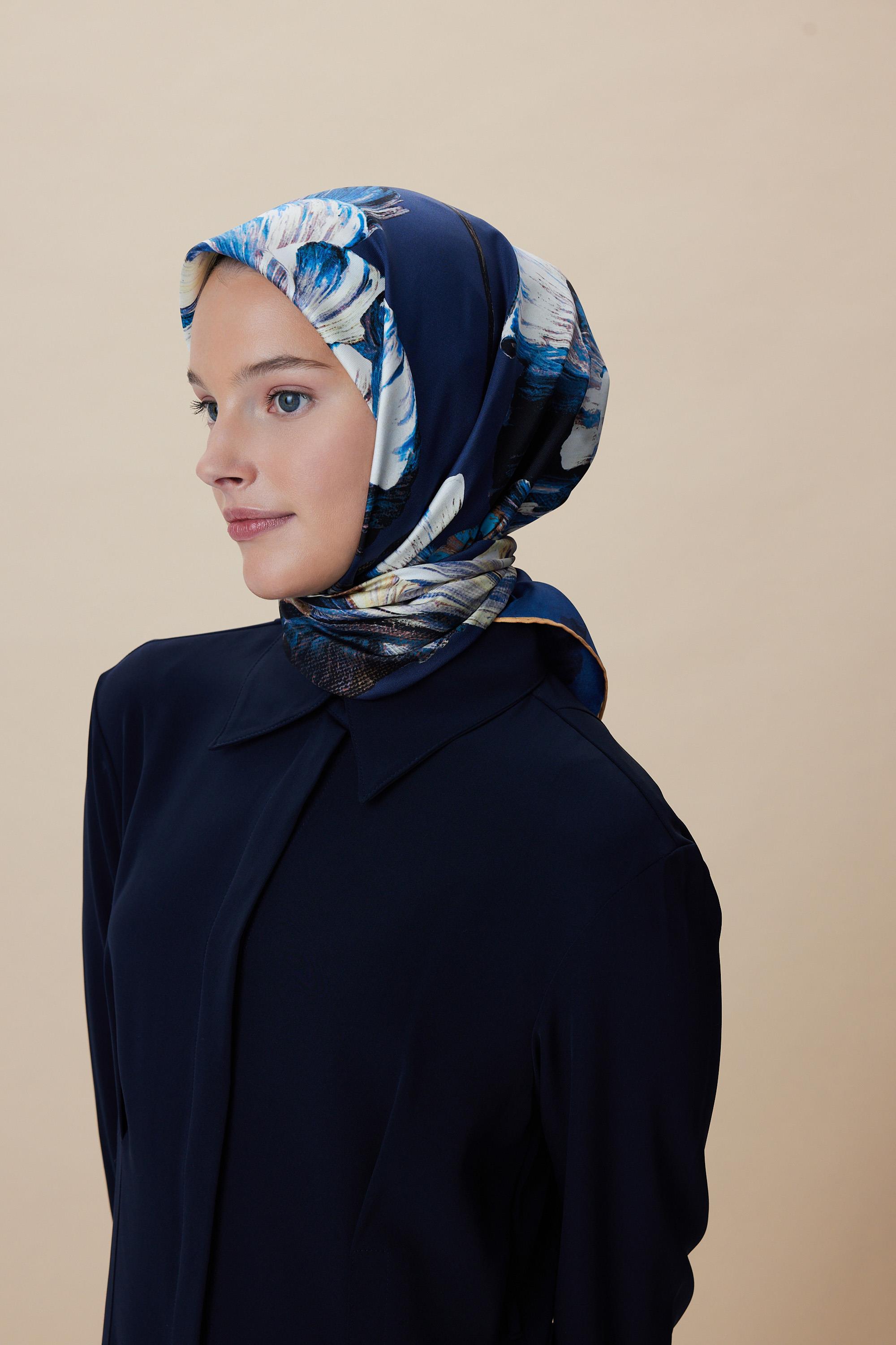 AKVA TİVİL İPEK EŞARP 90*90 CM - MAVİ