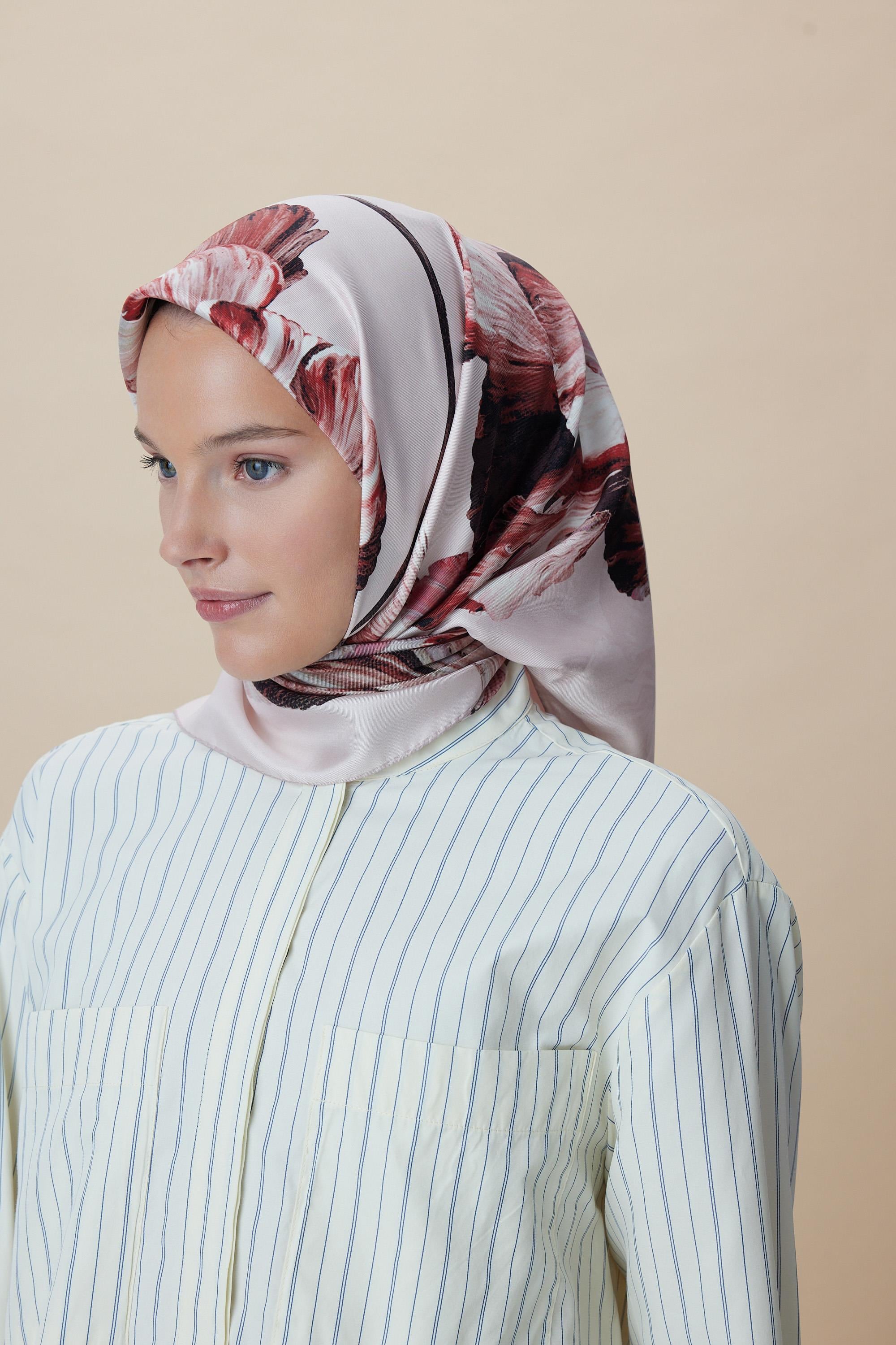 AKVA TİVİL İPEK EŞARP 90*90 CM - PUDRA PEMBE