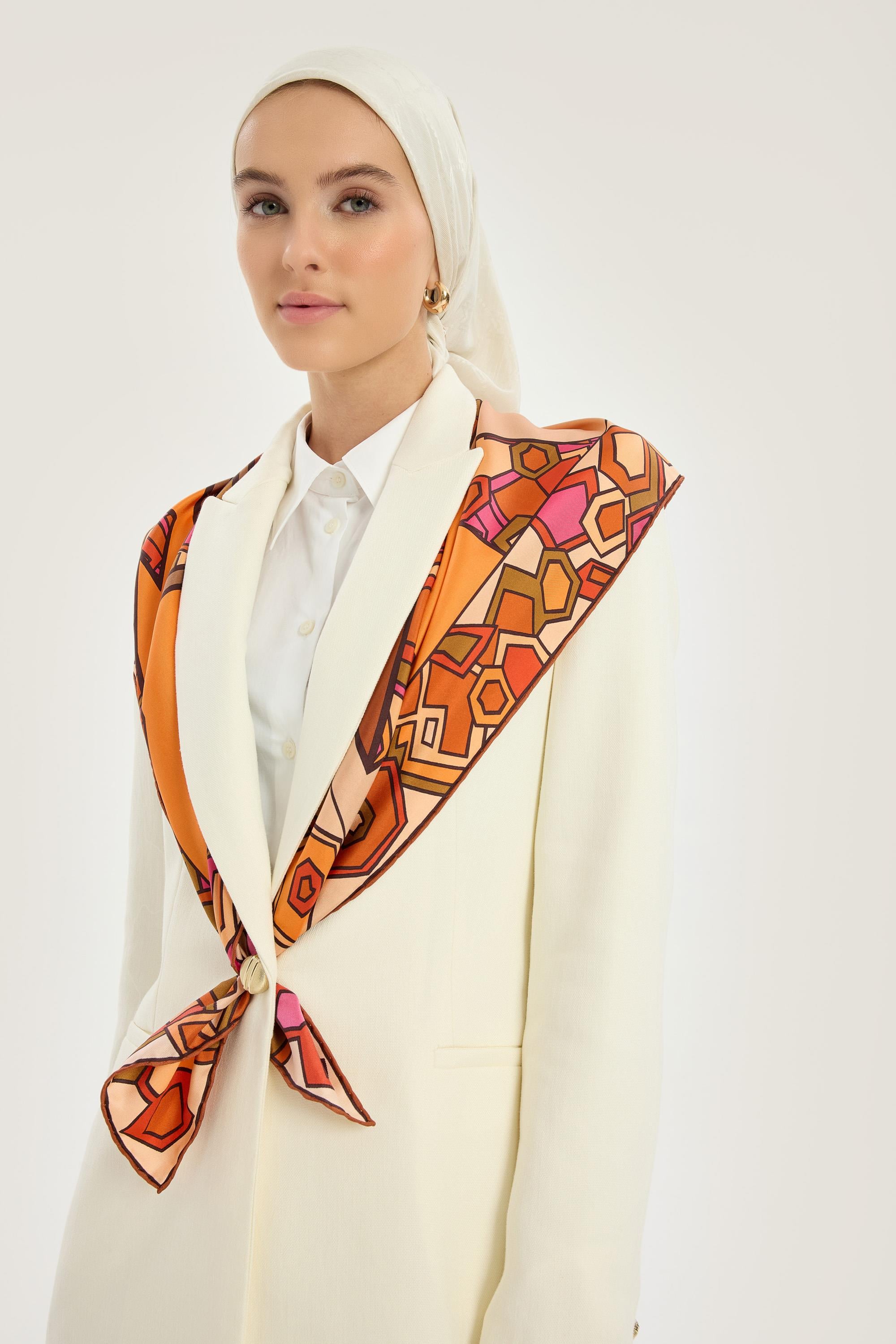 ALEV TİVİL İPEK EŞARP 90*90 CM - TURUNCU