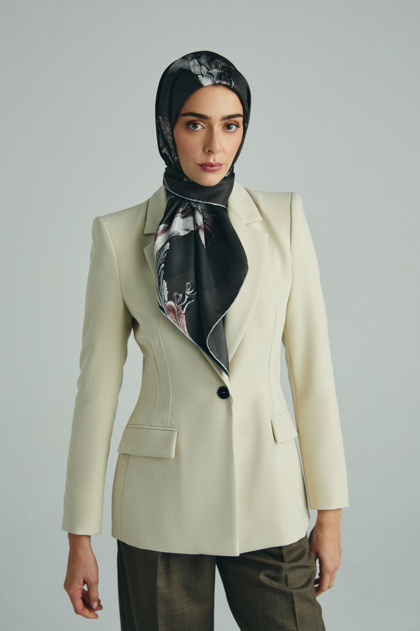 ANİ TİVİL İPEK EŞARP 90*90 CM - ACI KAHVE