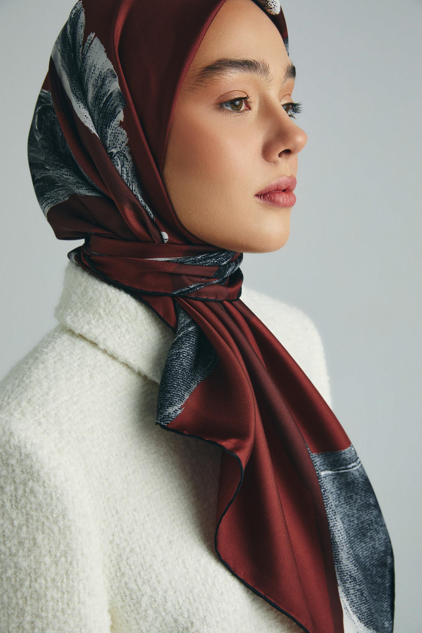 ANİ TİVİL İPEK EŞARP 90*90 CM - BORDO