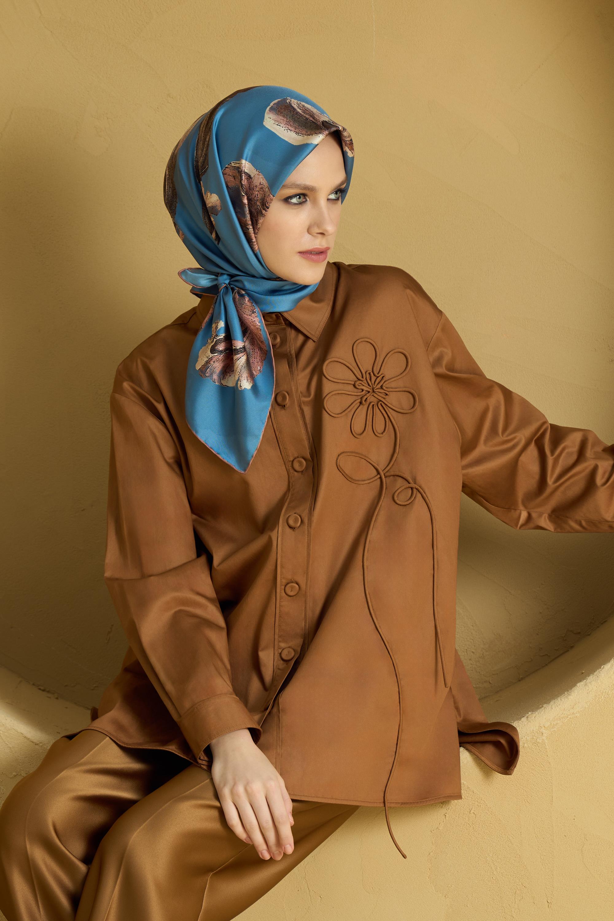 ANİ TİVİL İPEK EŞARP 90*90 CM - MAVİ