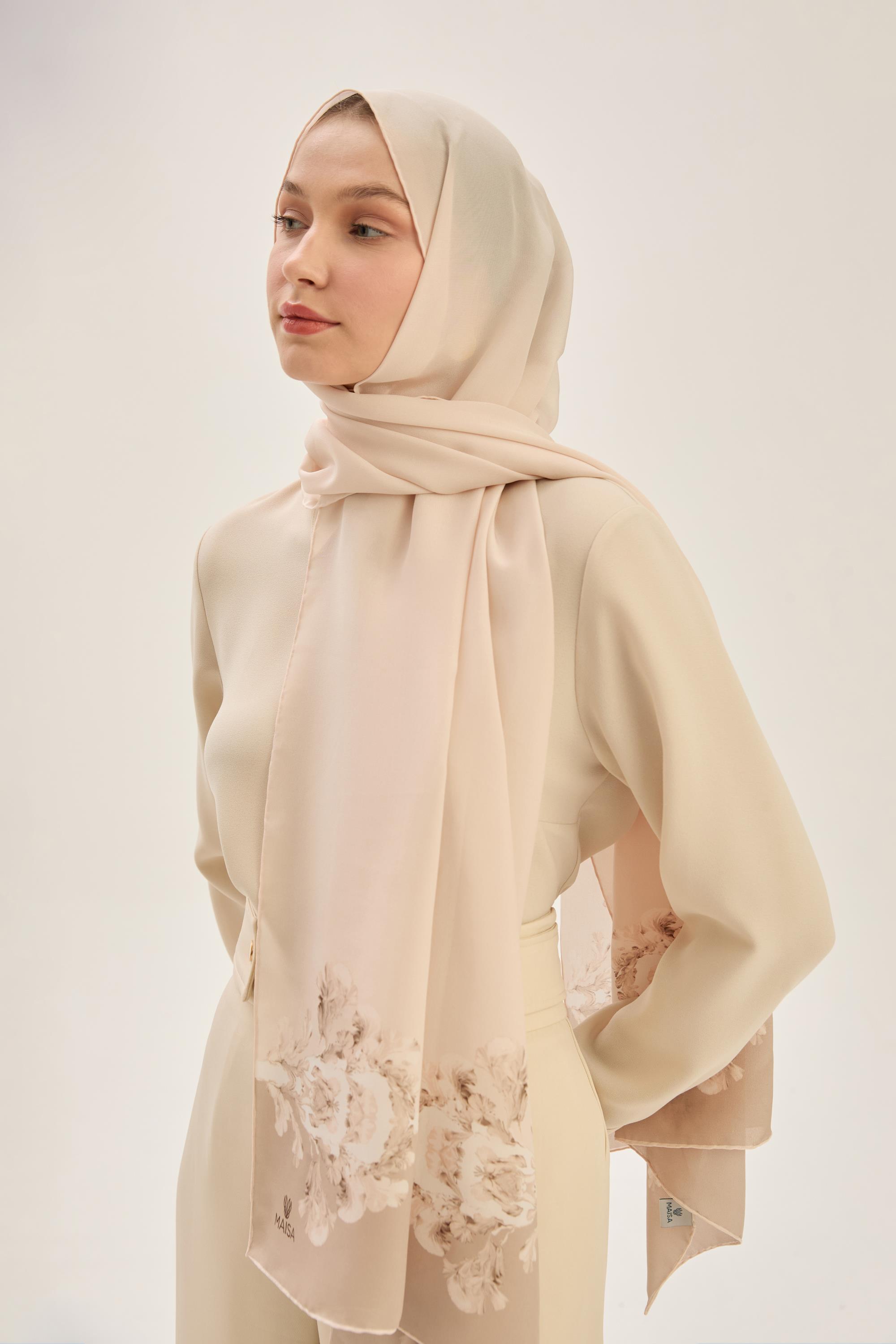 AREN KREP İPEK ŞAL 70*190 CM - KOYU BEJ