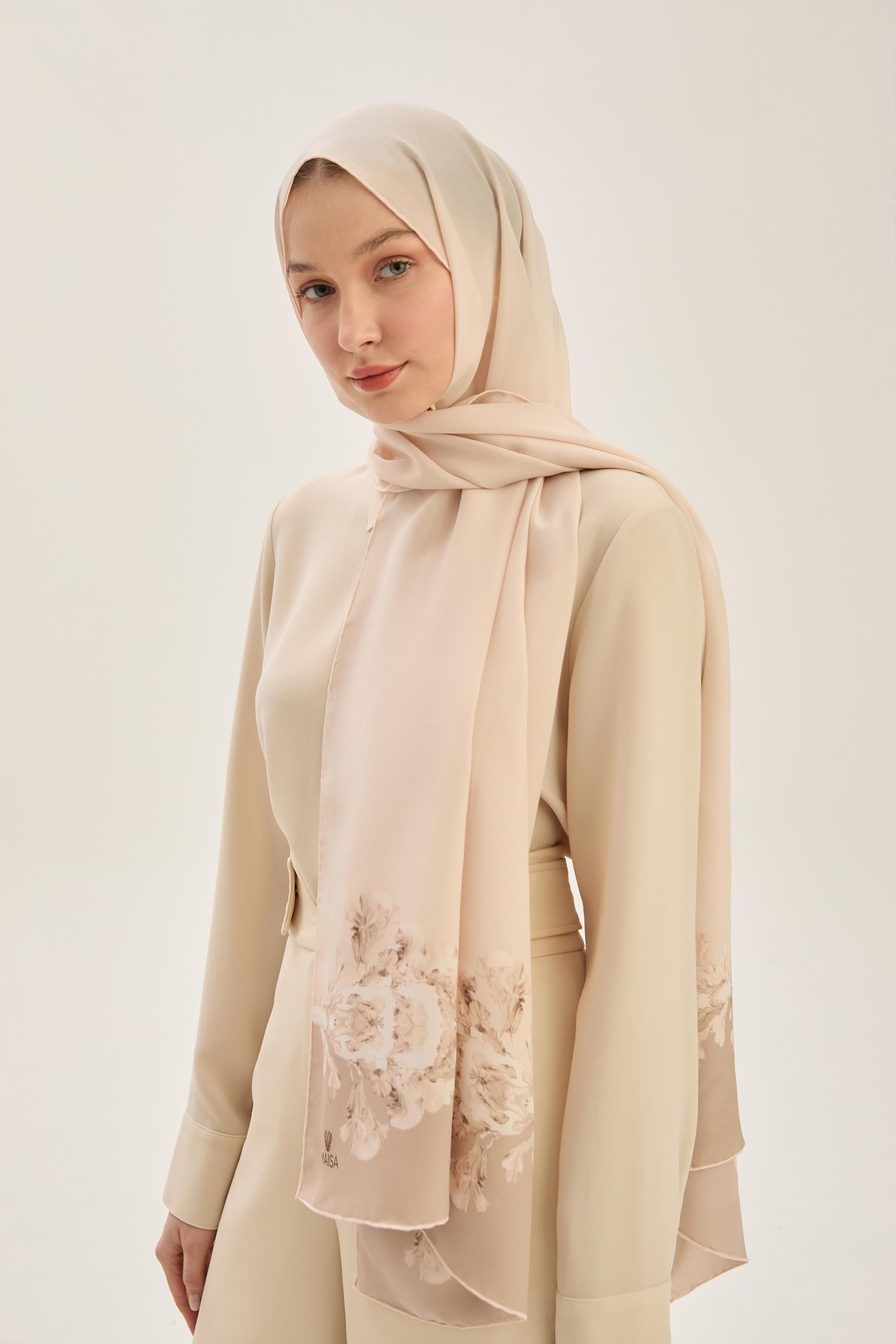 AREN KREP İPEK ŞAL 70*190 CM - KOYU BEJ