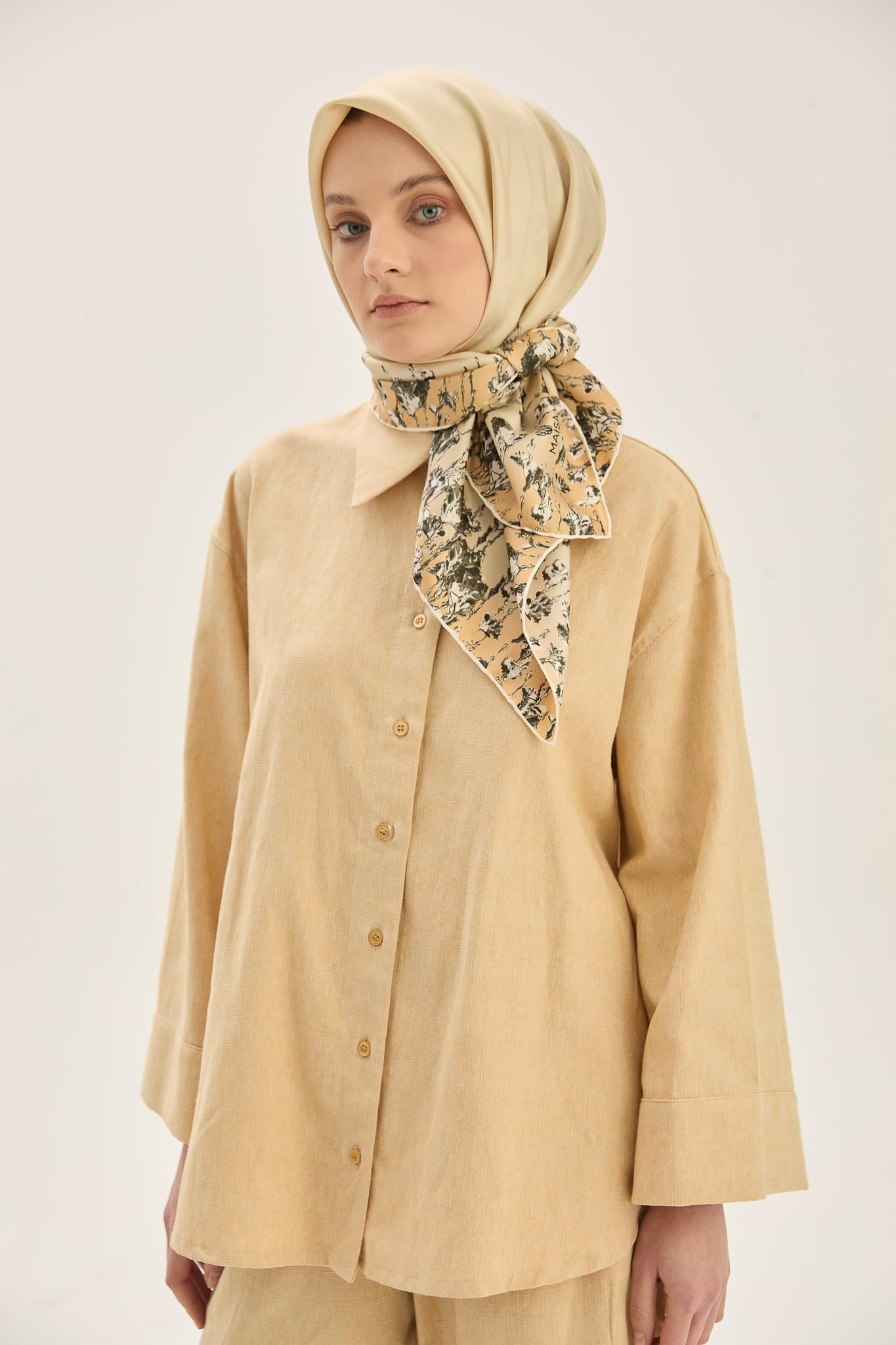 ARUS TİVİL İPEK EŞARP 90*90 CM - BEJ