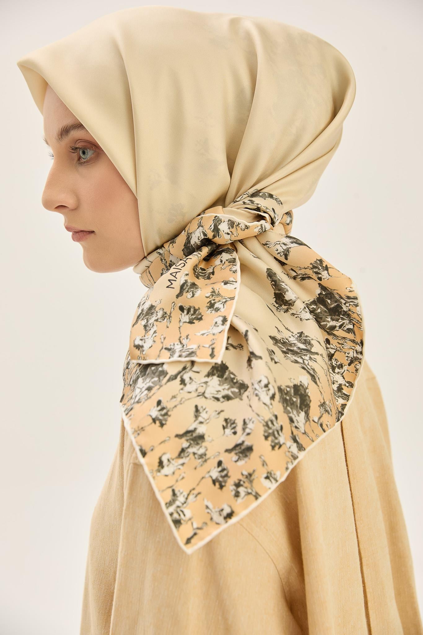 ARUS TİVİL İPEK EŞARP 90*90 CM - BEJ