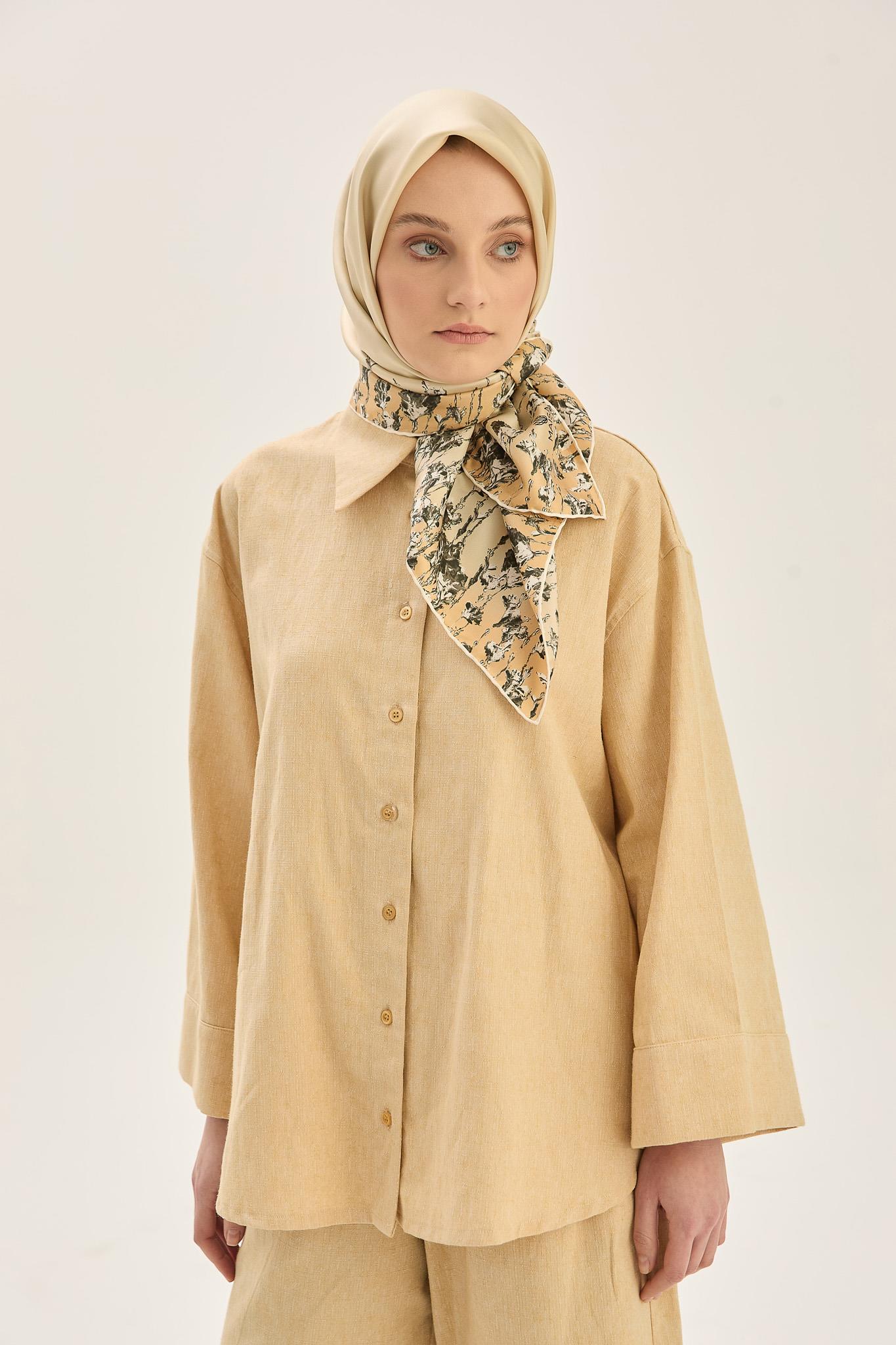 ARUS TİVİL İPEK EŞARP 90*90 CM - BEJ