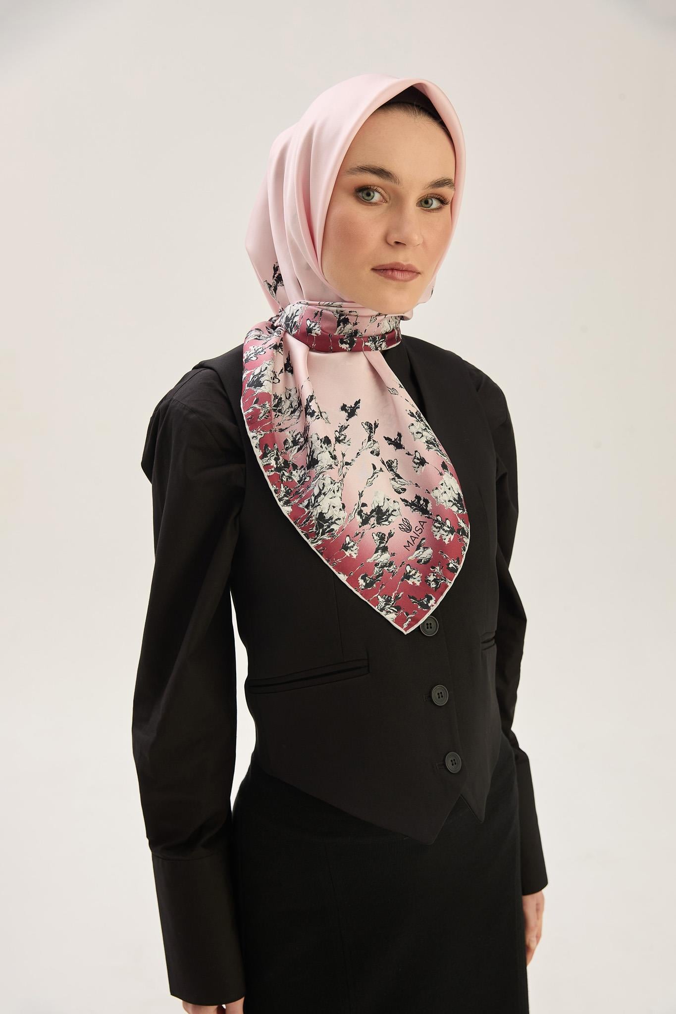 ARUS TİVİL İPEK EŞARP 90*90 CM - PEMBE