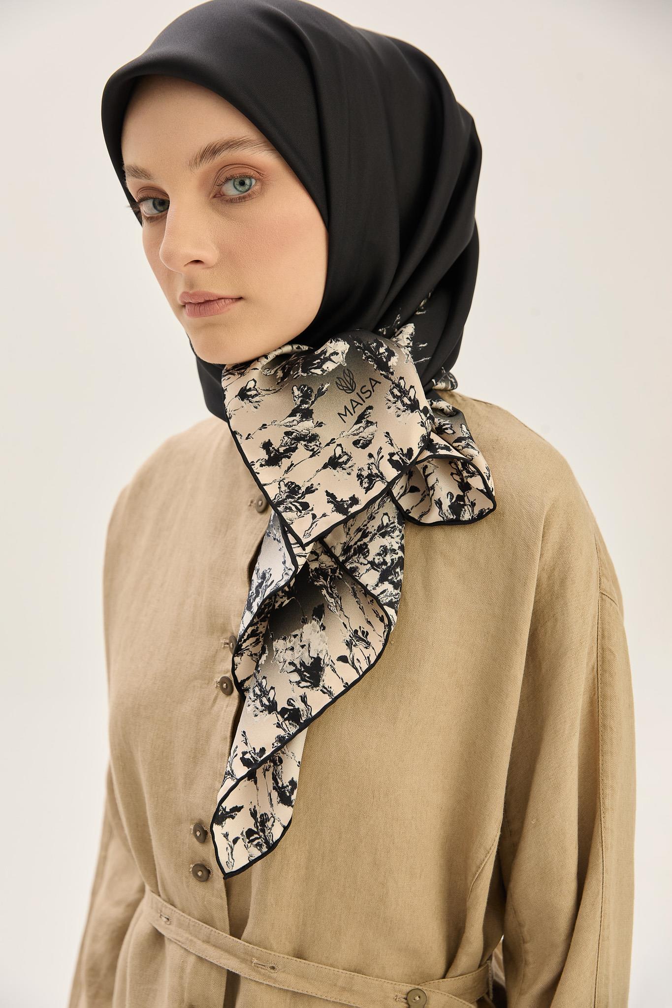ARUS TİVİL İPEK EŞARP 90*90 CM - SİYAH