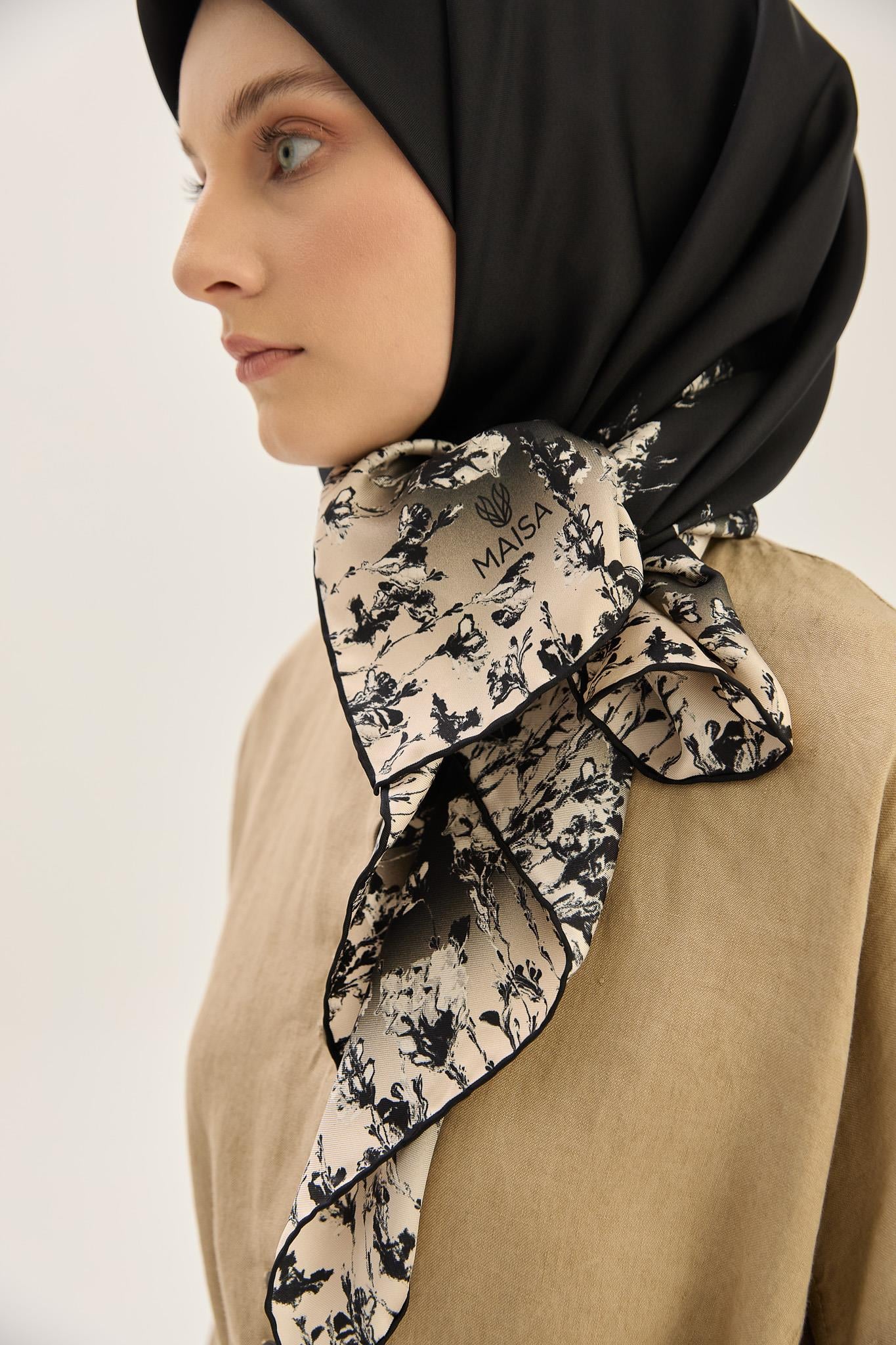 ARUS TİVİL İPEK EŞARP 90*90 CM - SİYAH