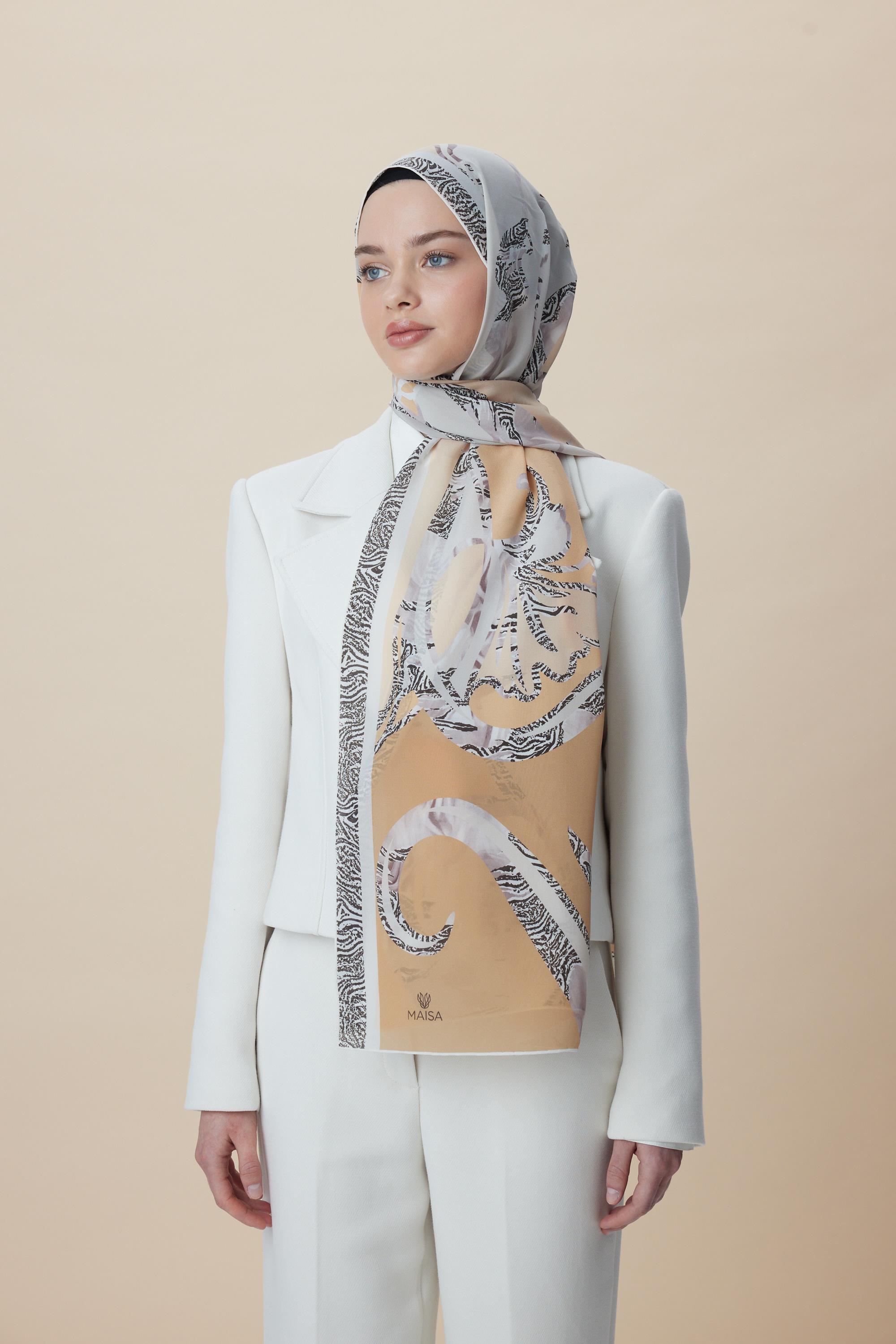 AYÇIL KREP İPEK ŞAL 70*190 CM - AÇIK BEJ