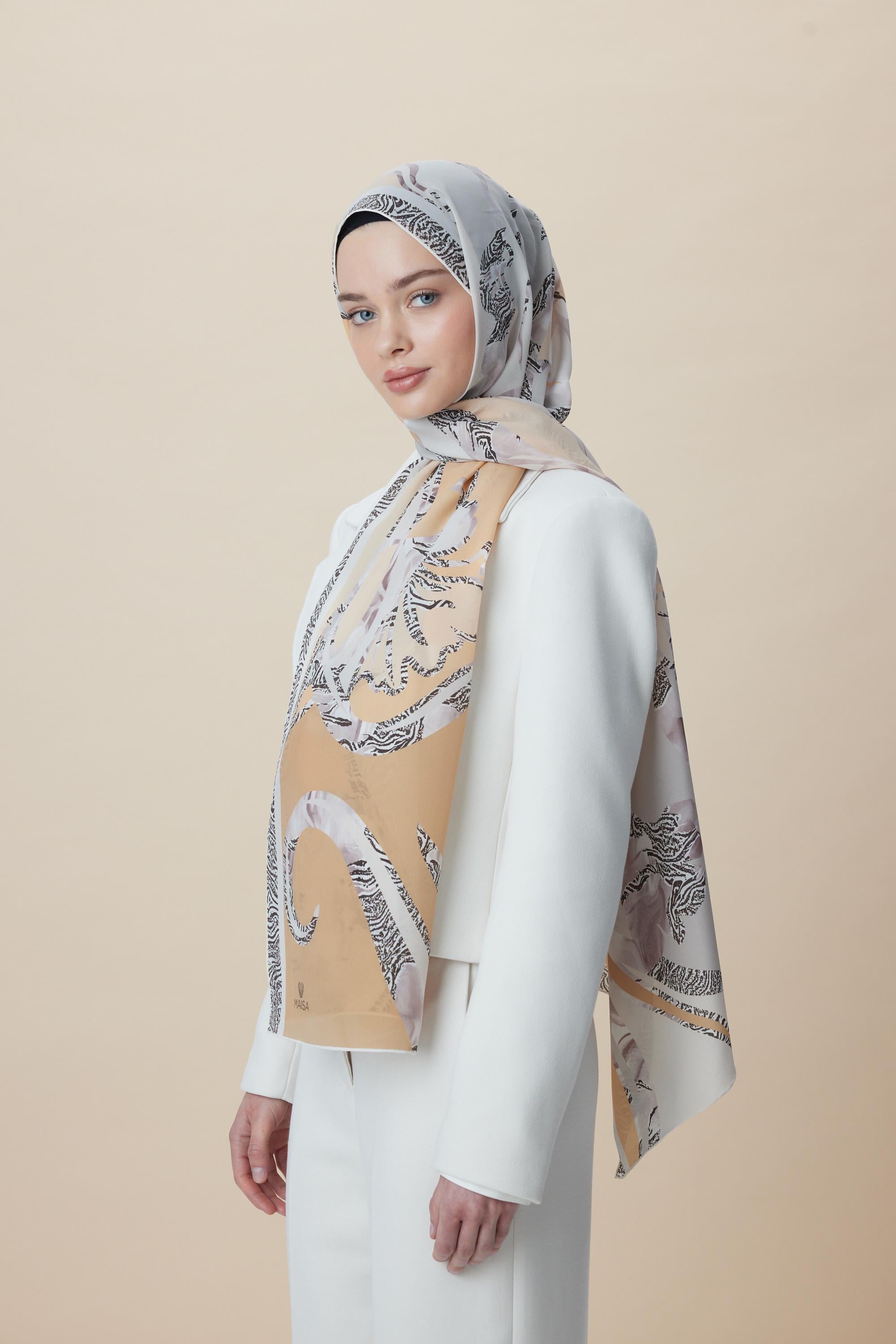 AYÇIL KREP İPEK ŞAL 70*190 CM - AÇIK BEJ