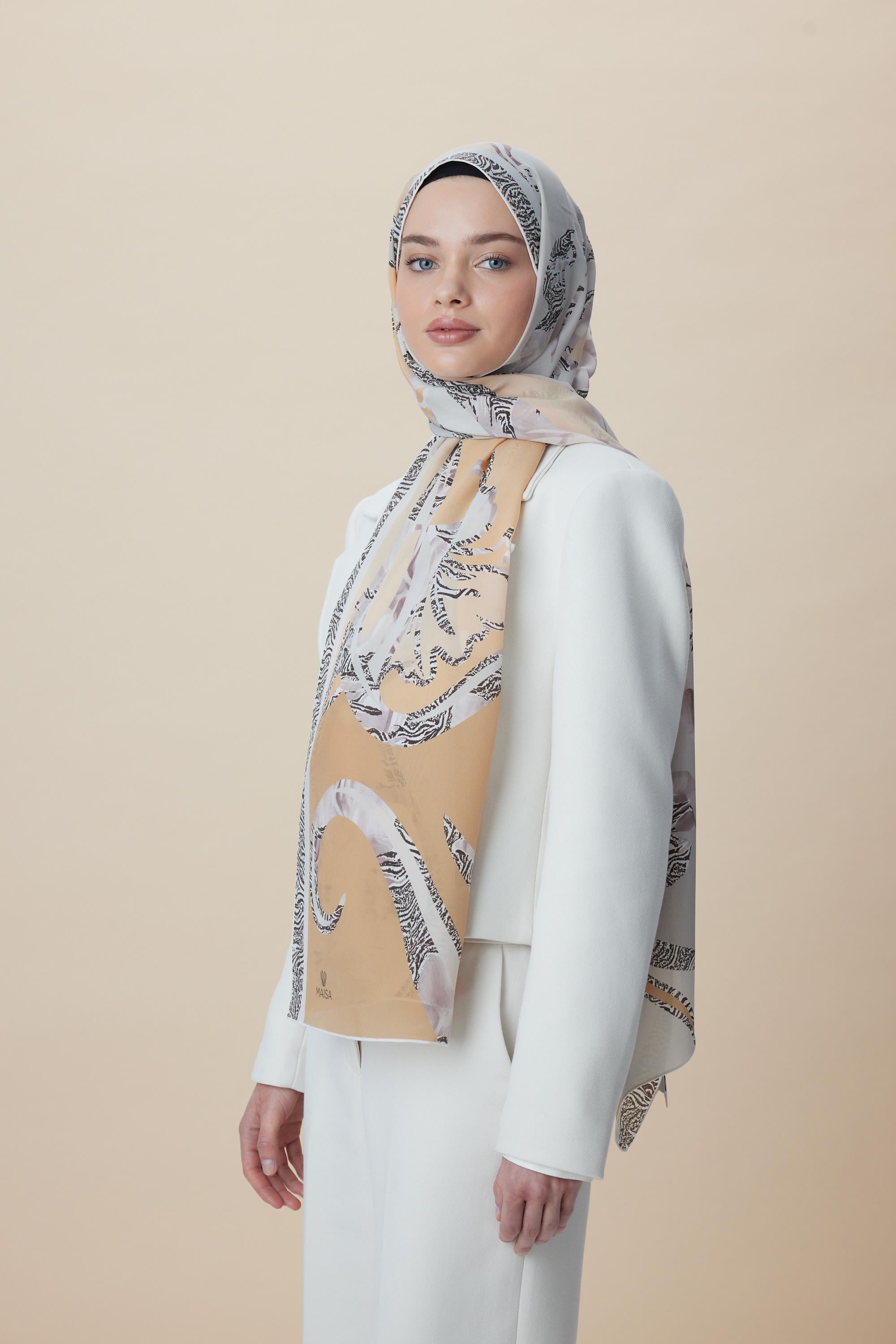 AYÇIL KREP İPEK ŞAL 70*190 CM - AÇIK BEJ