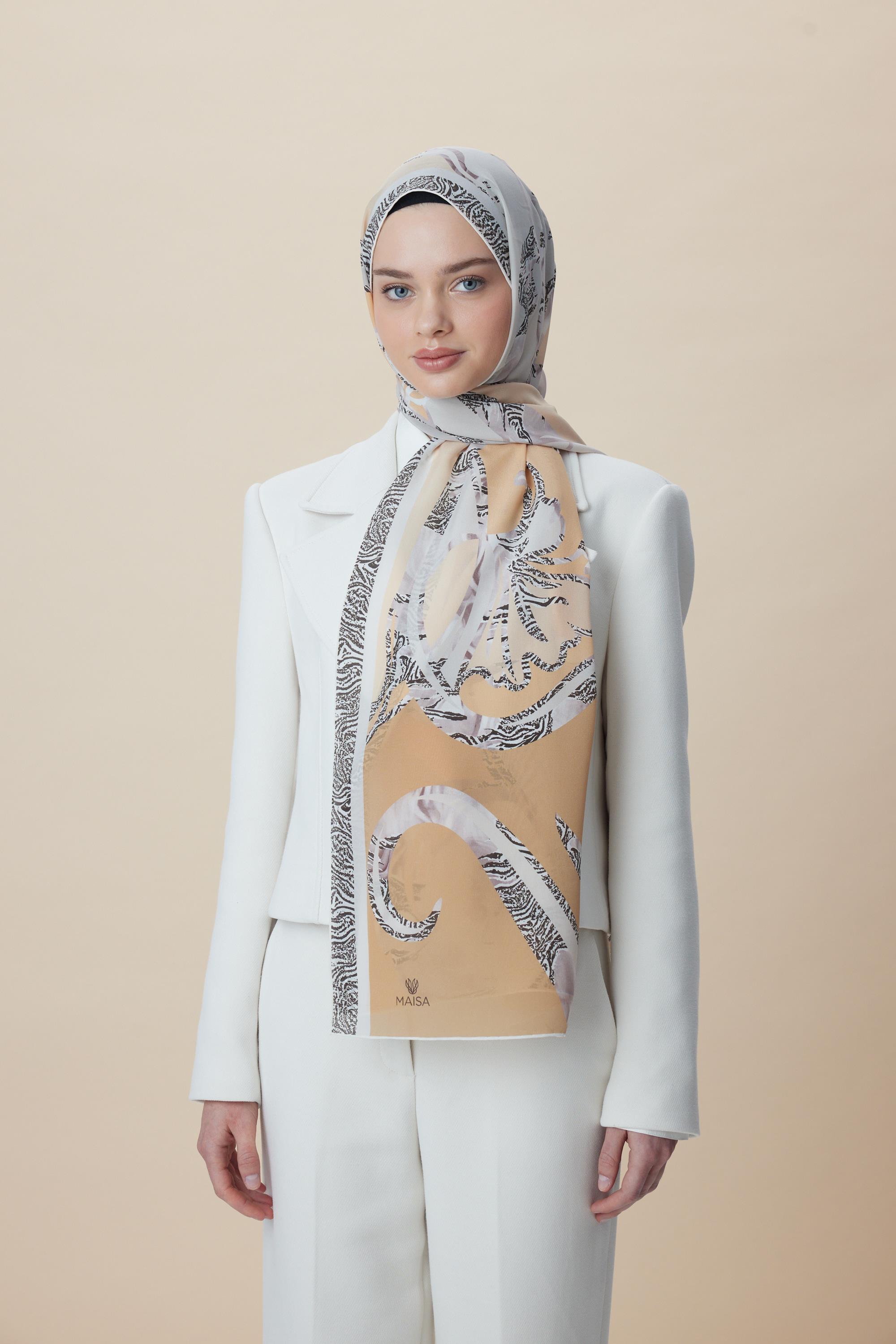 AYÇIL KREP İPEK ŞAL 70*190 CM - AÇIK BEJ