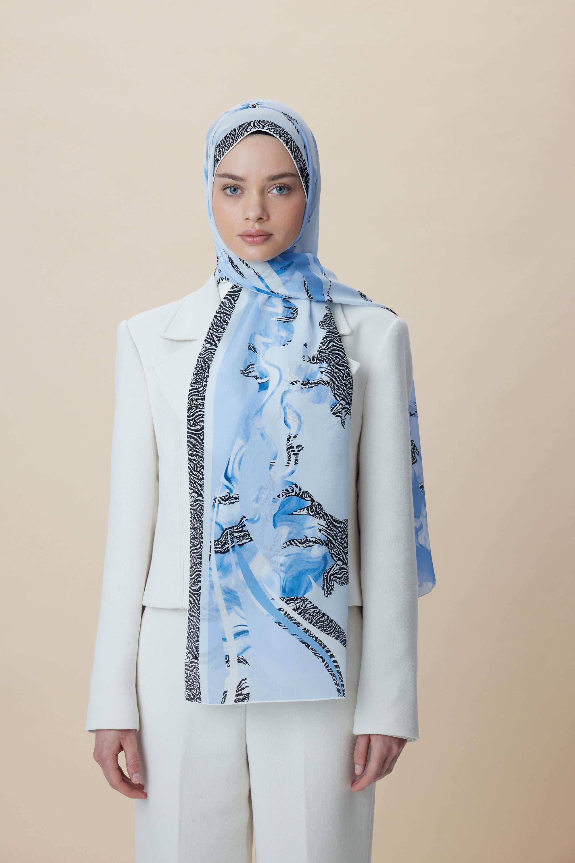 AYÇIL KREP İPEK ŞAL 70*190 CM - AÇIK MAVİ
