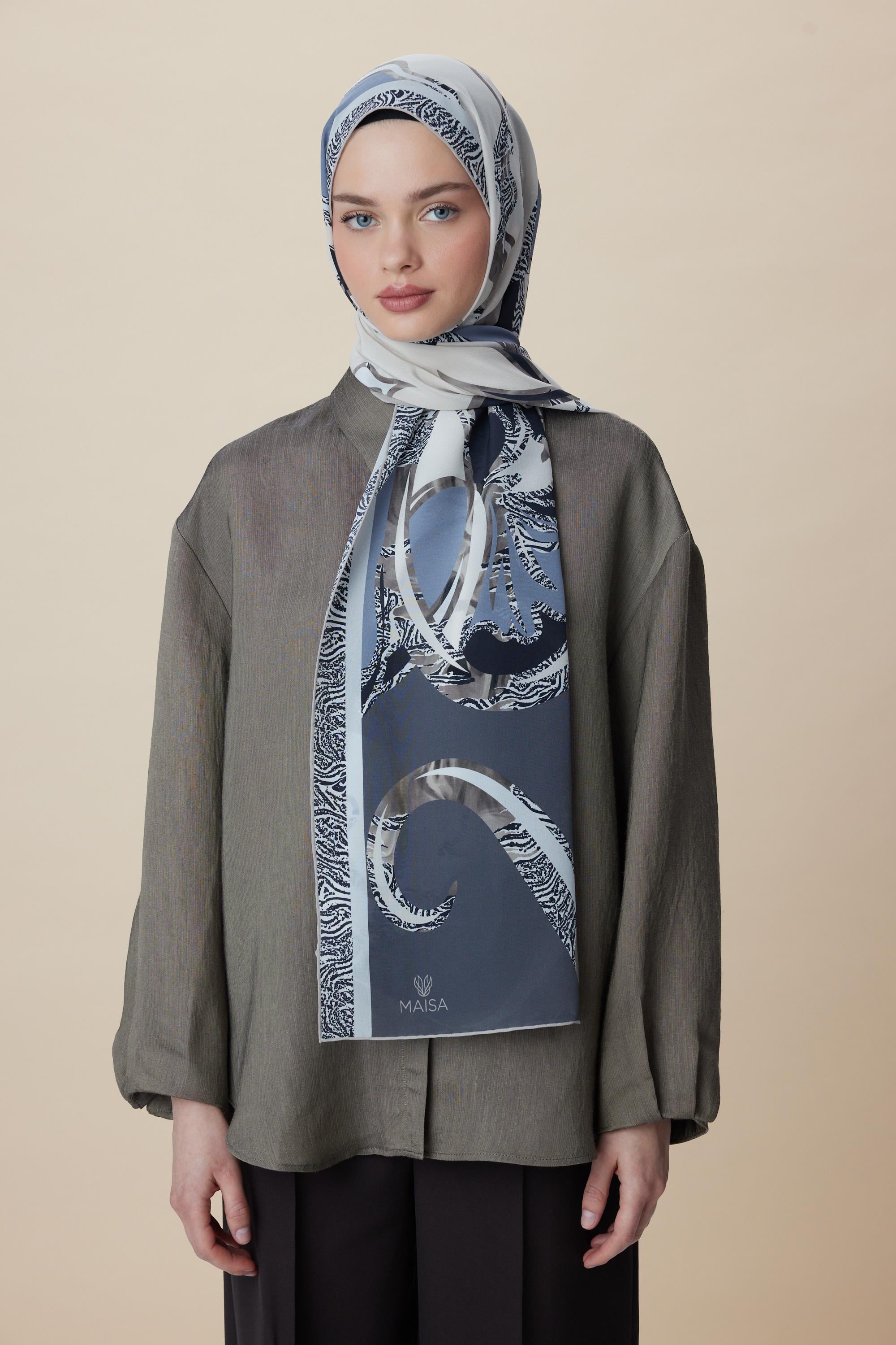 AYÇIL KREP İPEK ŞAL 70*190 CM - GRİ