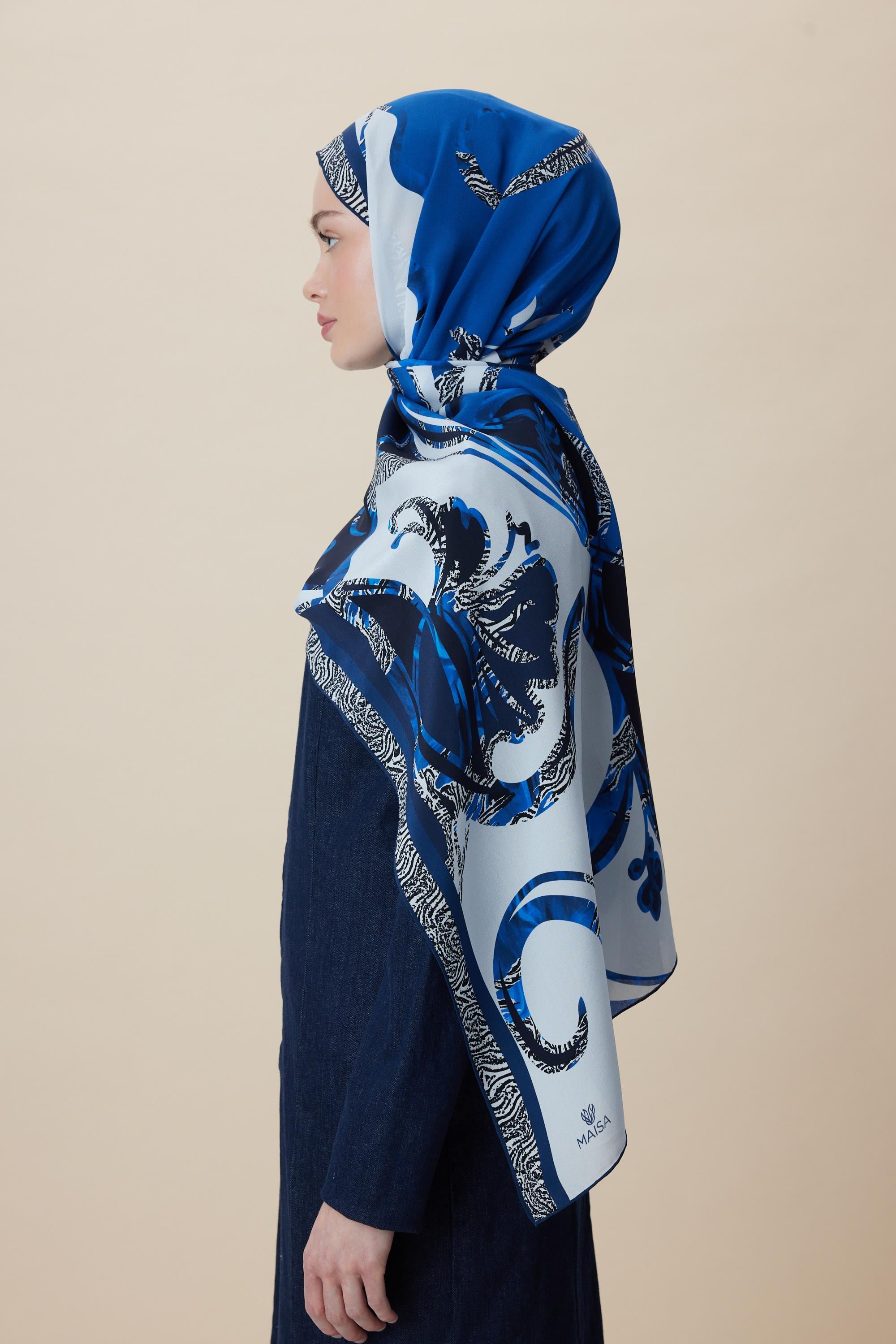 AYÇIL KREP İPEK ŞAL 70*190 CM - MAVİ