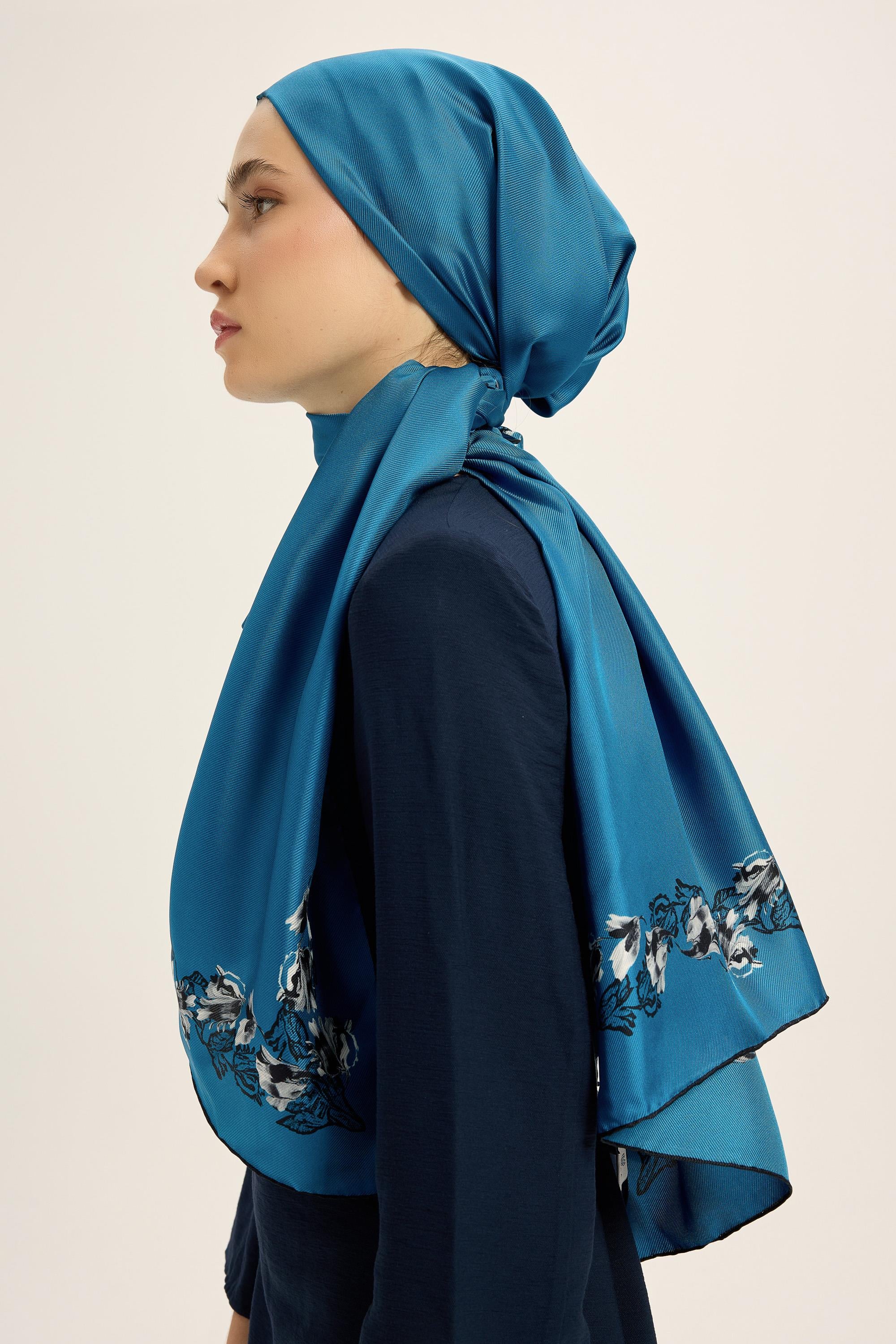 BADE MULBERRY İPEK ŞAL 70*190 CM - MAVİ