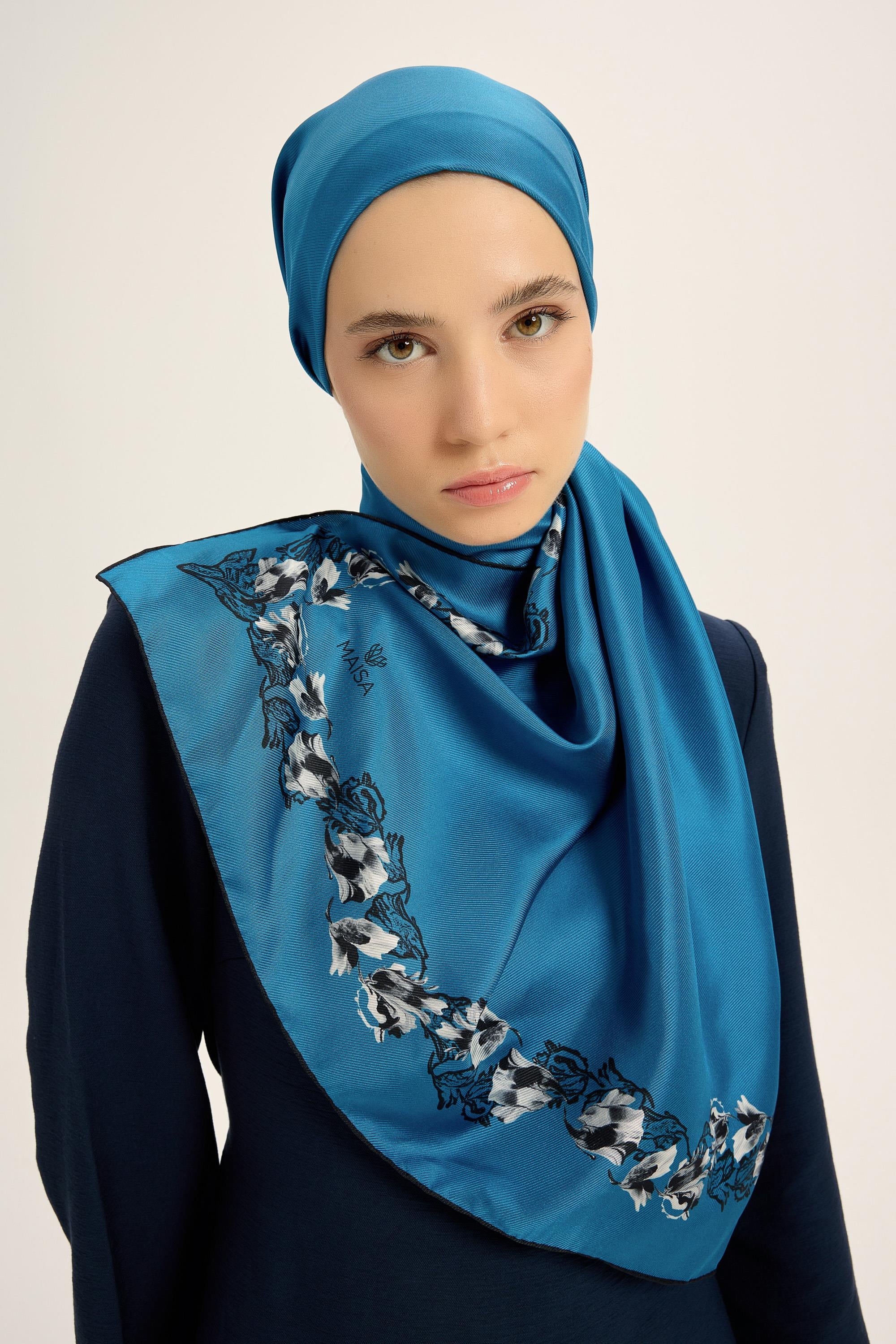 BADE MULBERRY İPEK ŞAL 70*190 CM - MAVİ
