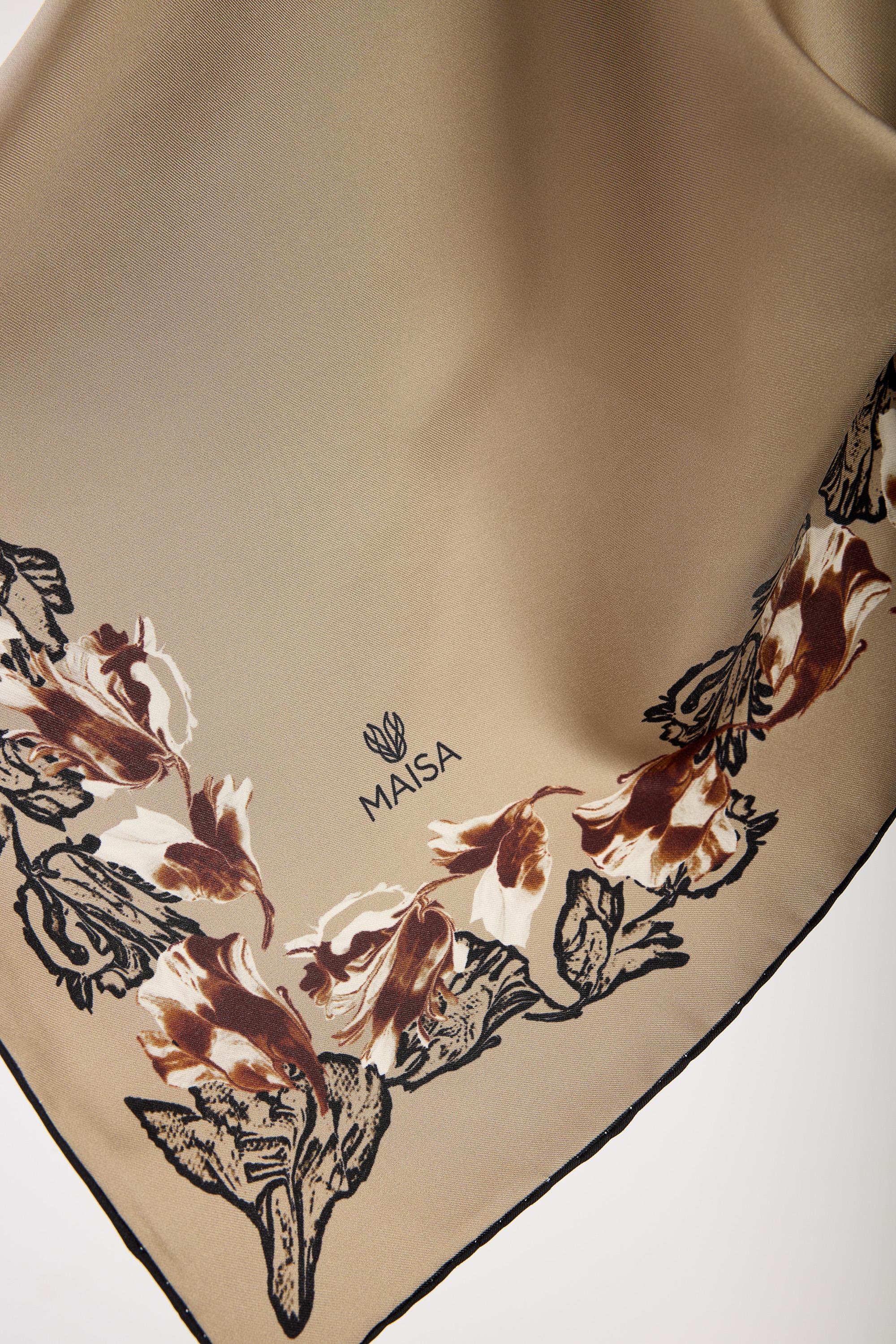 BADE TİVİL İPEK EŞARP 90*90 CM - CAMEL