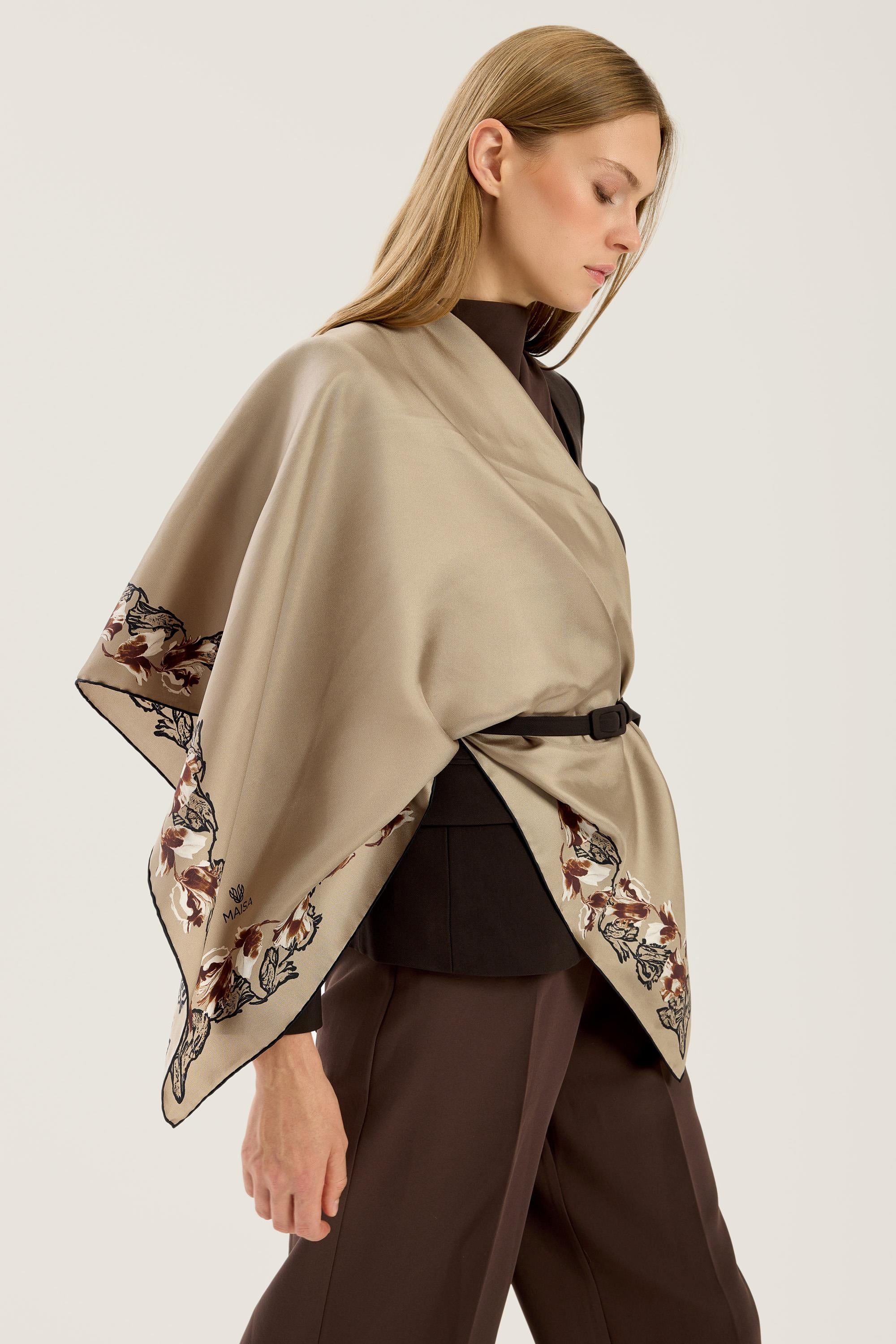 BADE TİVİL İPEK EŞARP 90*90 CM - CAMEL