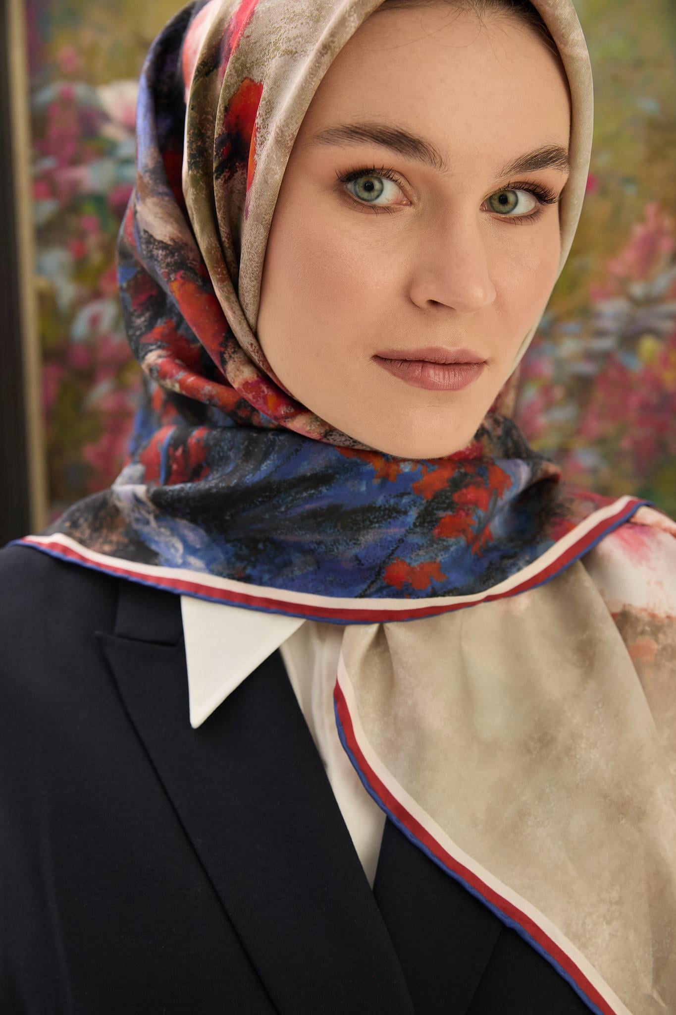 BENNE TİVİL İPEK EŞARP 90*90 CM - MORCİVERT
