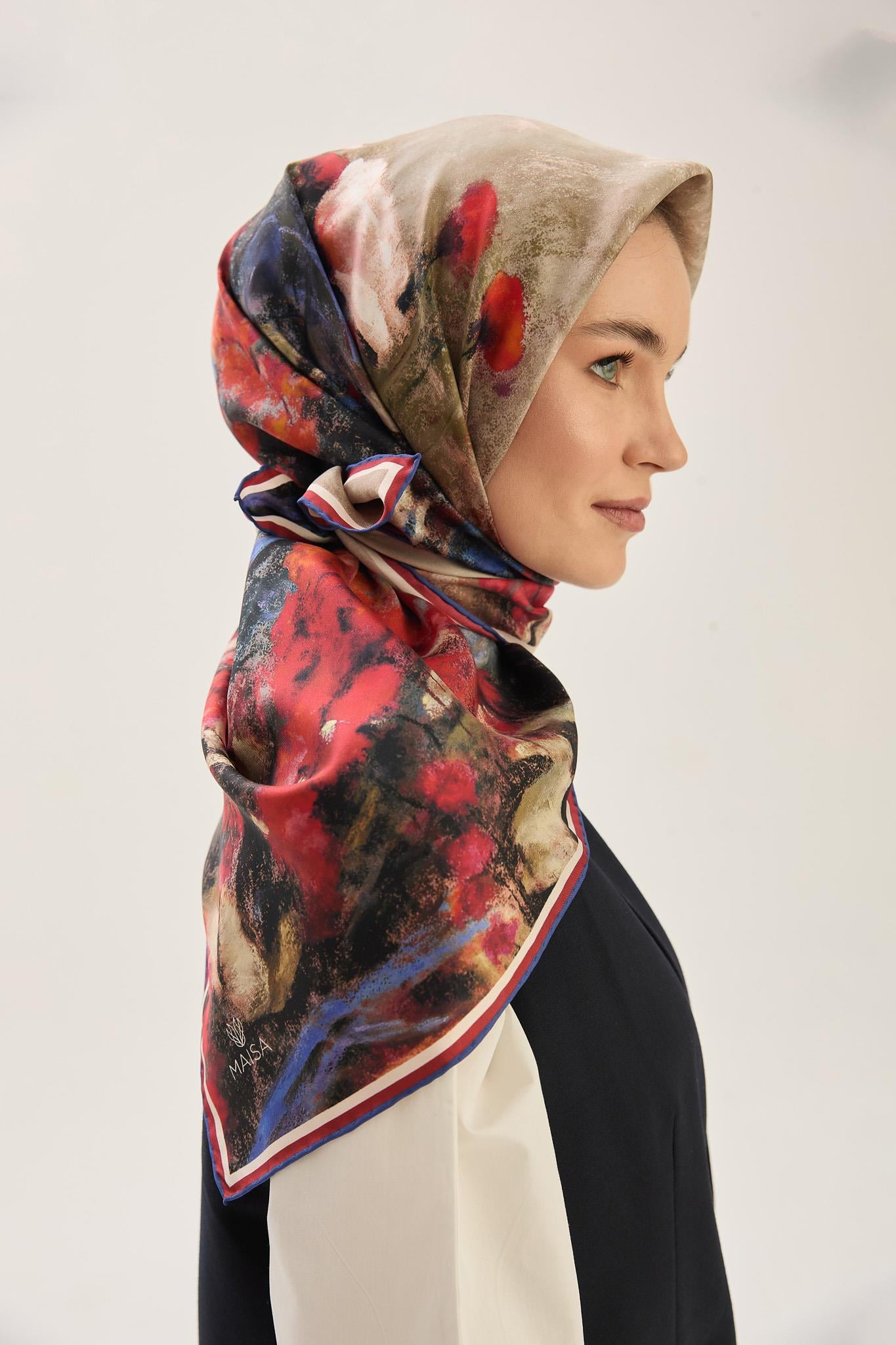 BENNE TİVİL İPEK EŞARP 90*90 CM - MORCİVERT