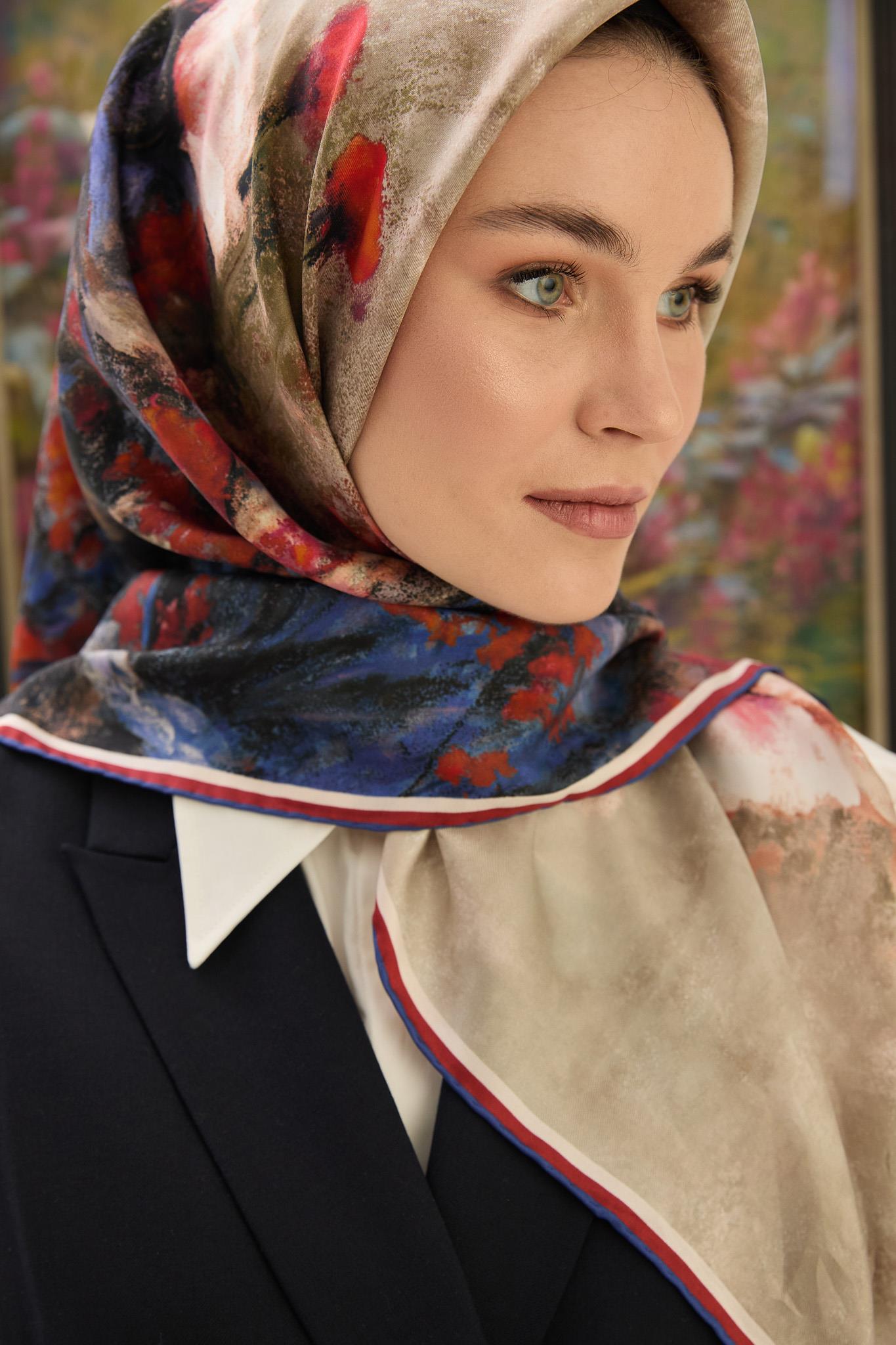 BENNE TİVİL İPEK EŞARP 90*90 CM - MORCİVERT