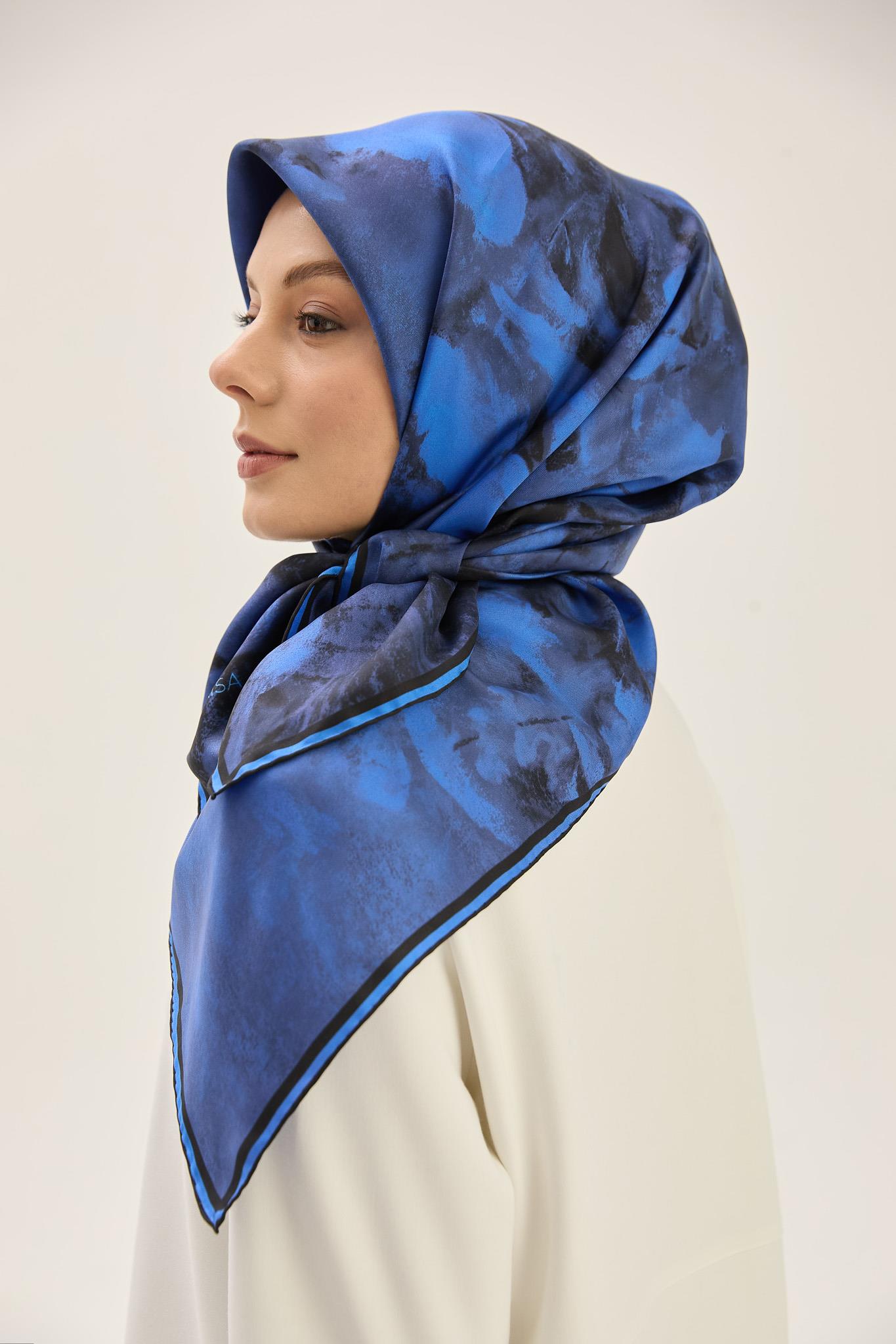 BENNE TİVİL İPEK EŞARP 90*90 CM - SAKS