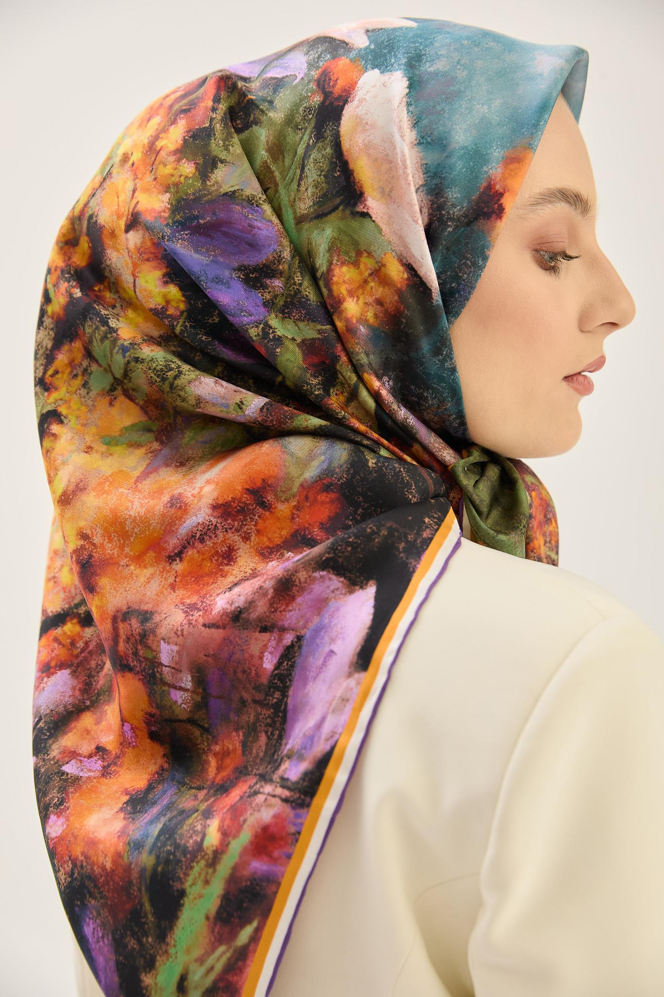 BENNE TİVİL İPEK EŞARP 90*90 CM - TURUNCU