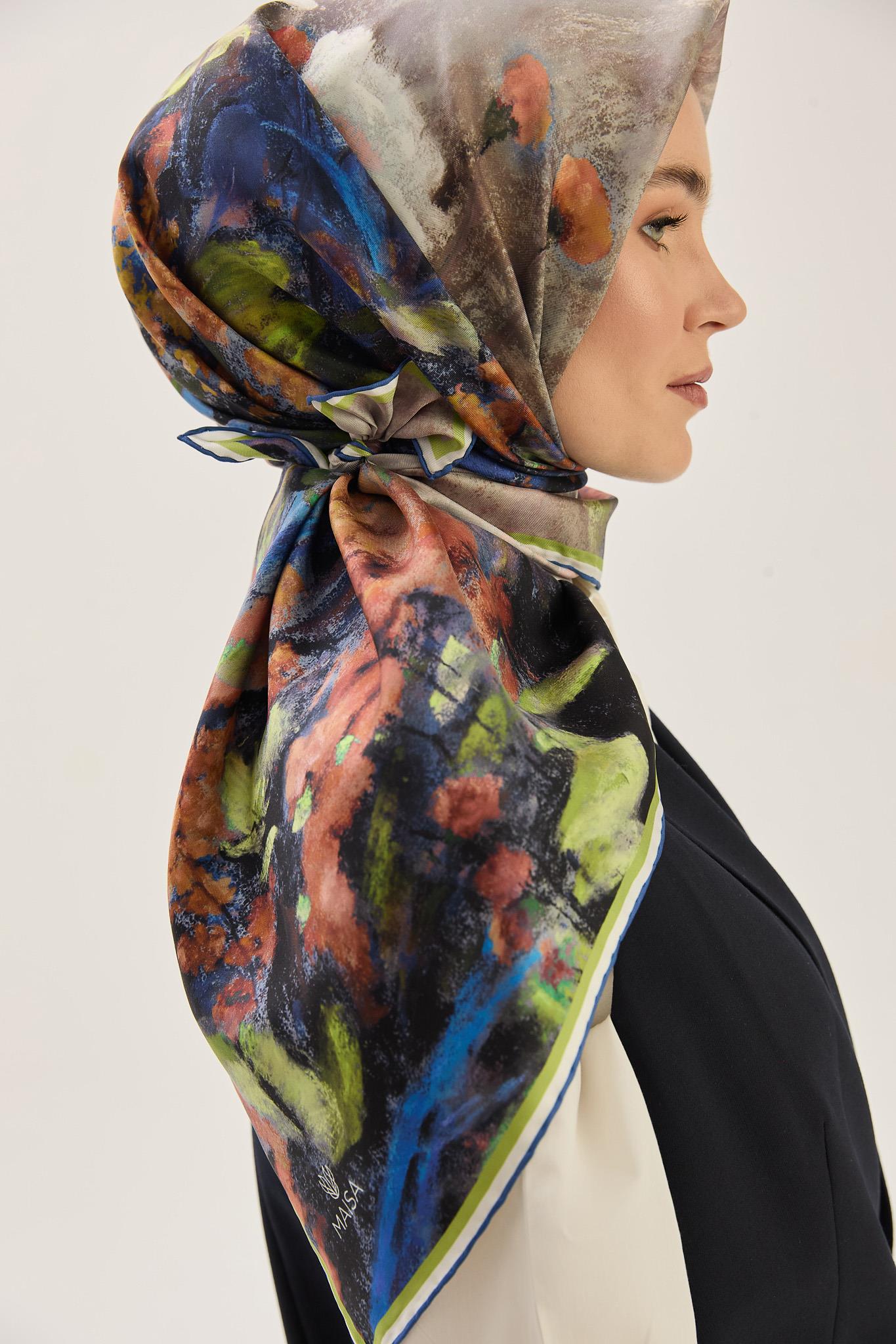 BENNE TİVİL İPEK EŞARP 90*90 CM - YEŞİL
