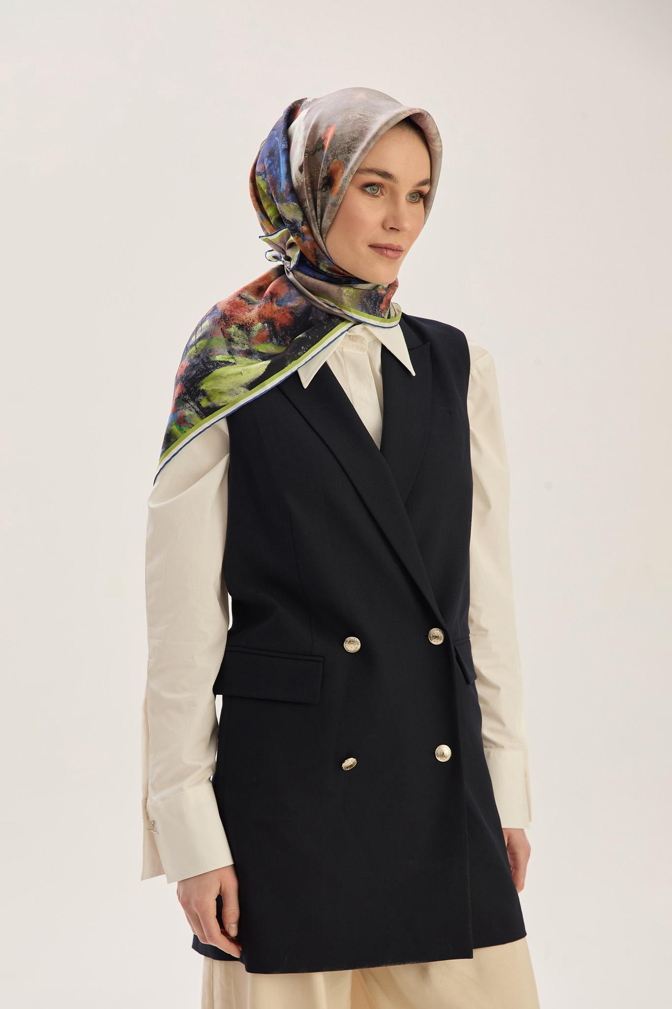 BENNE TİVİL İPEK EŞARP 90*90 CM - YEŞİL