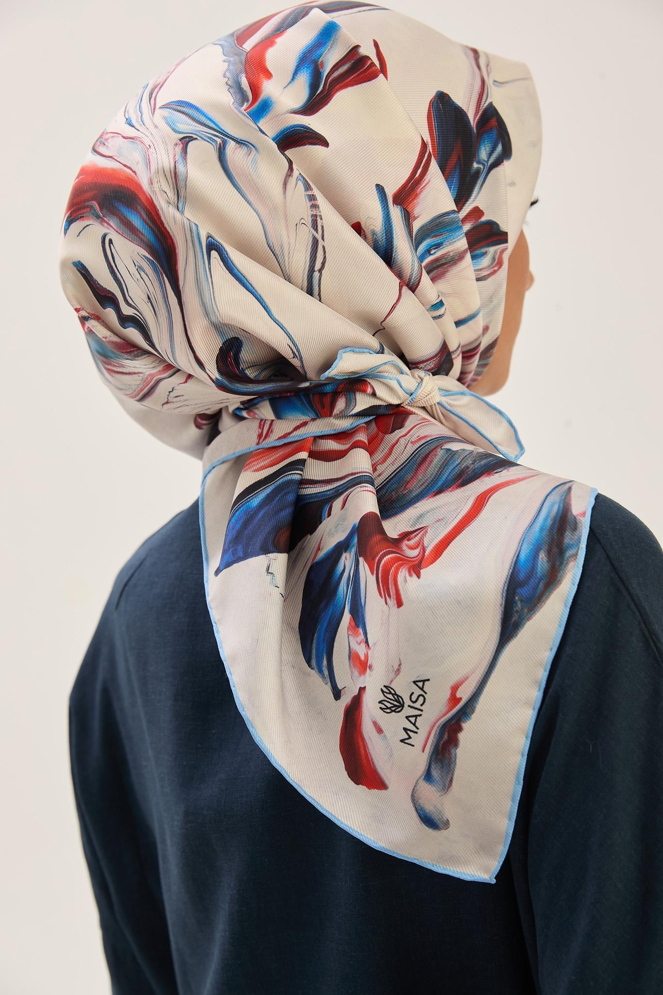 BUĞU MULBERRY İPEK EŞARP 90*90 CM - MAVİ