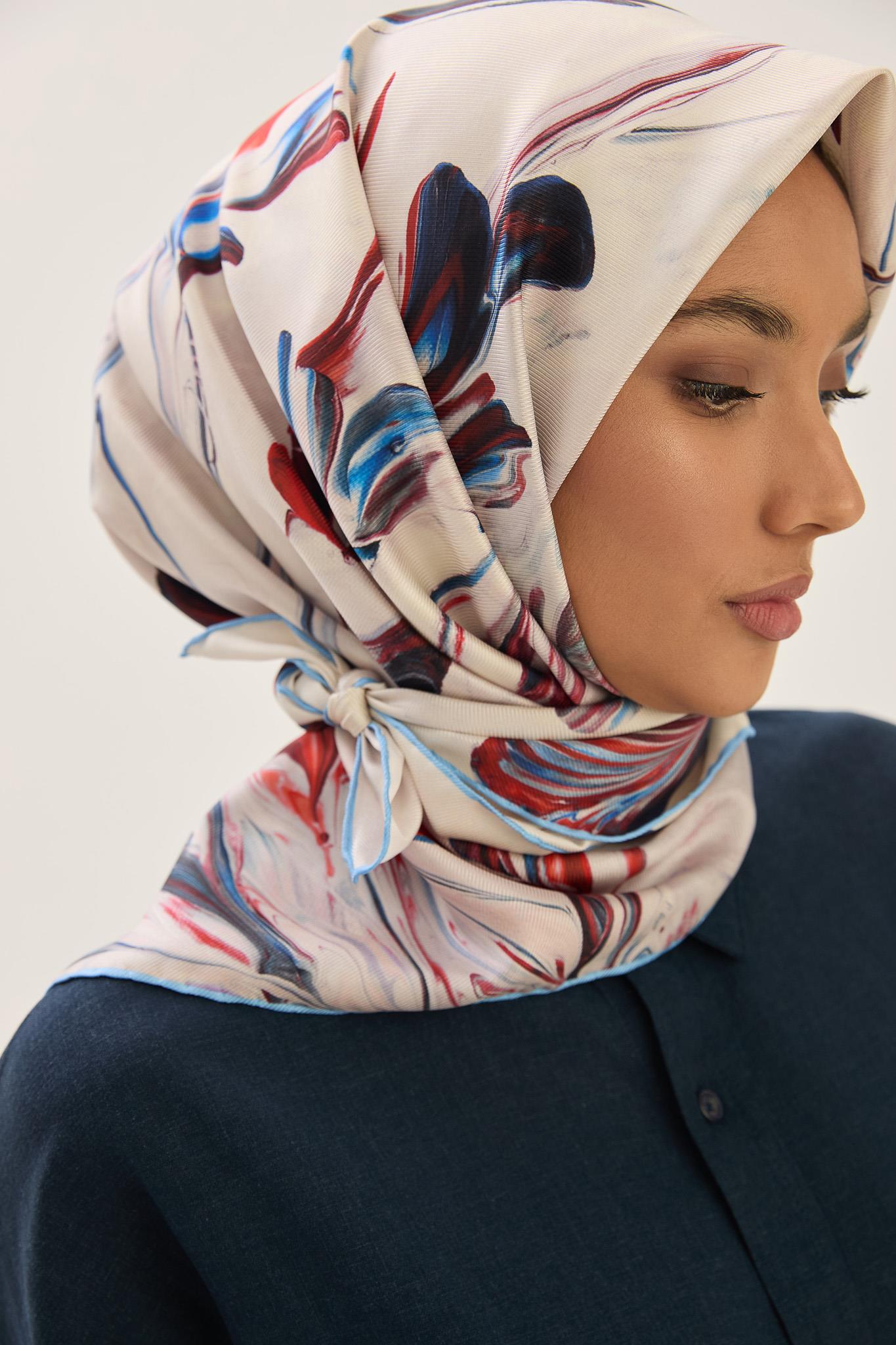 BUĞU MULBERRY İPEK EŞARP 90*90 CM - MAVİ