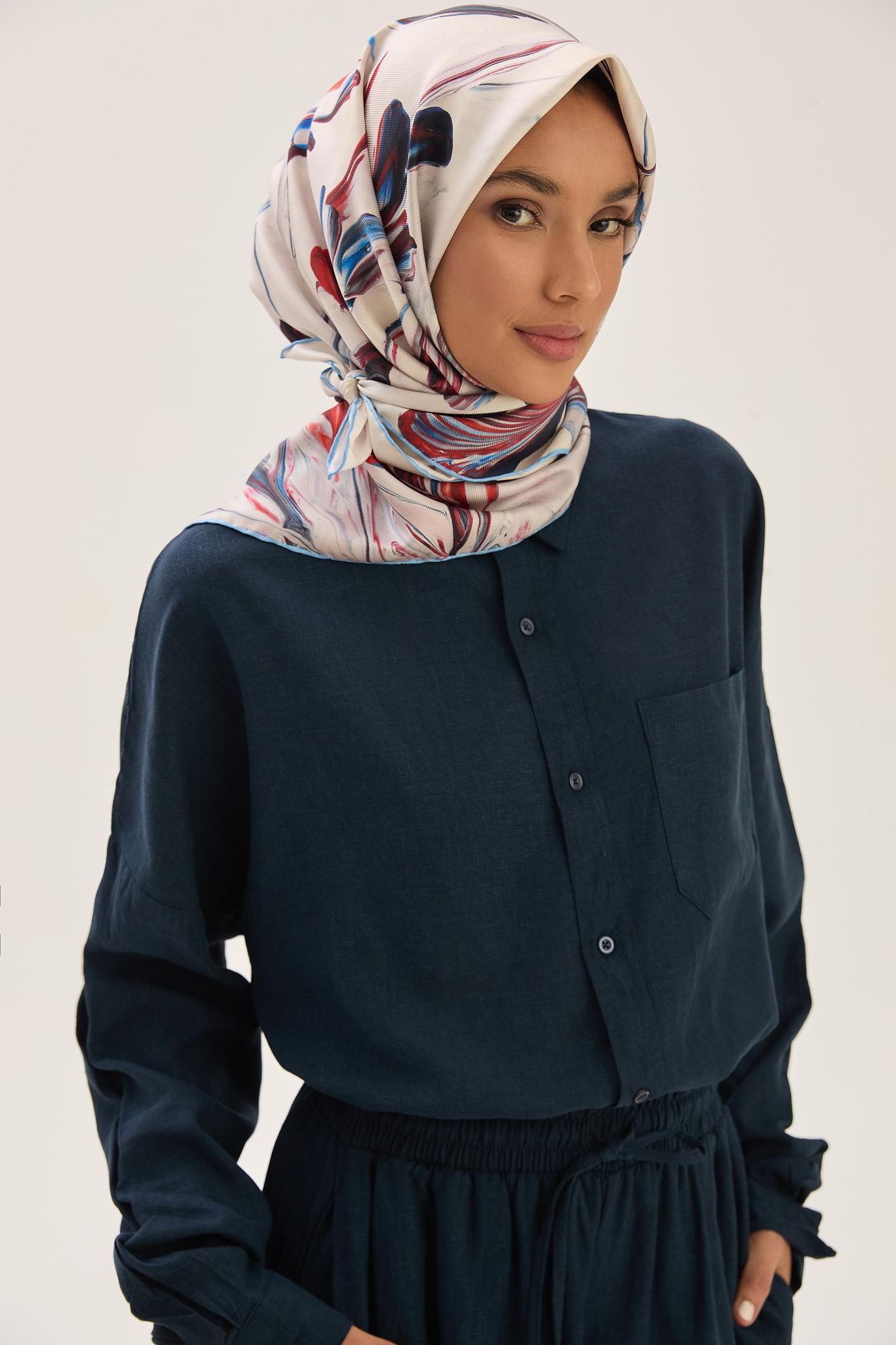 BUĞU MULBERRY İPEK EŞARP 90*90 CM - MAVİ