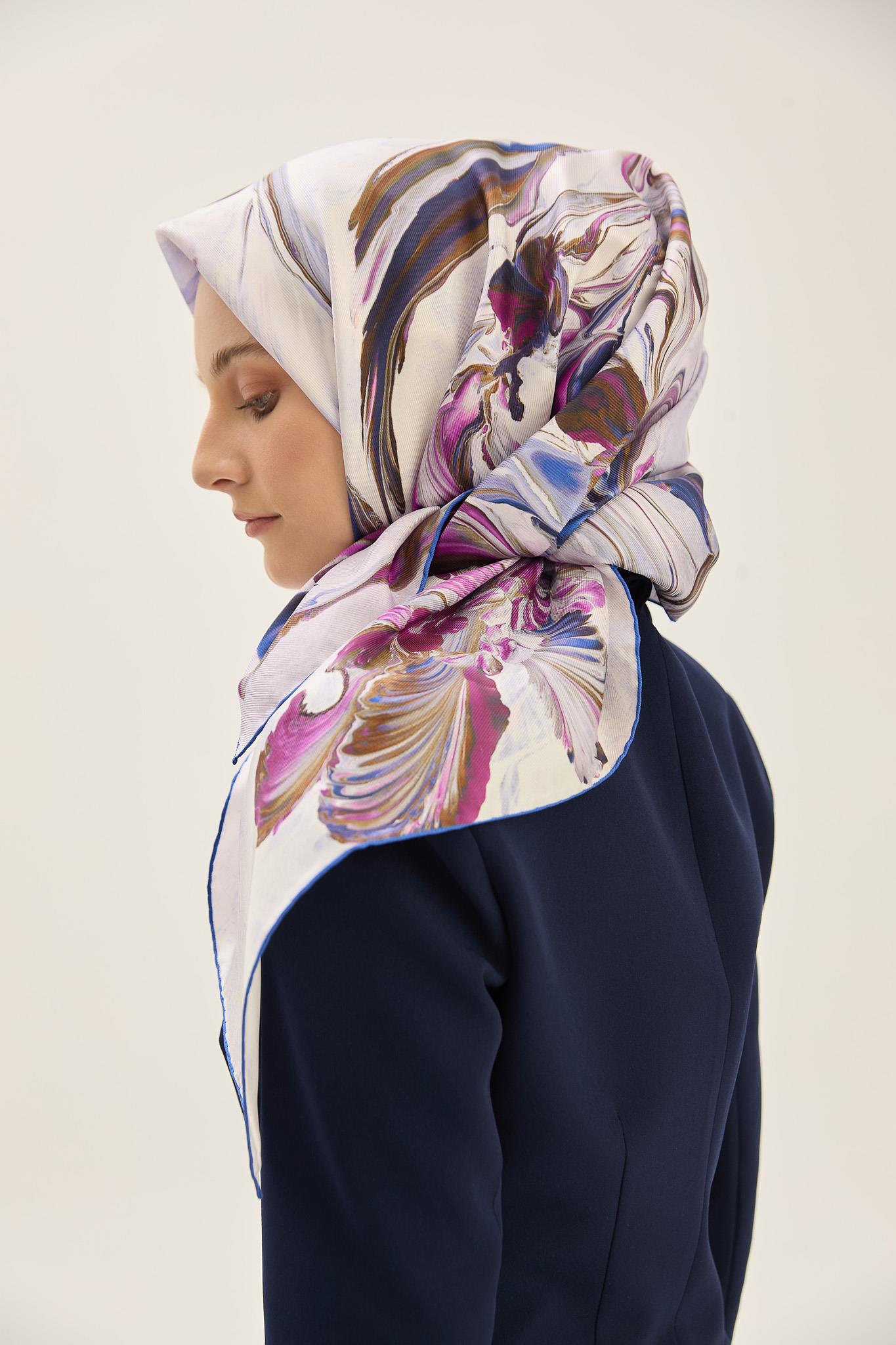 BUĞU MULBERRY İPEK EŞARP 90*90 CM - MORCİVERT