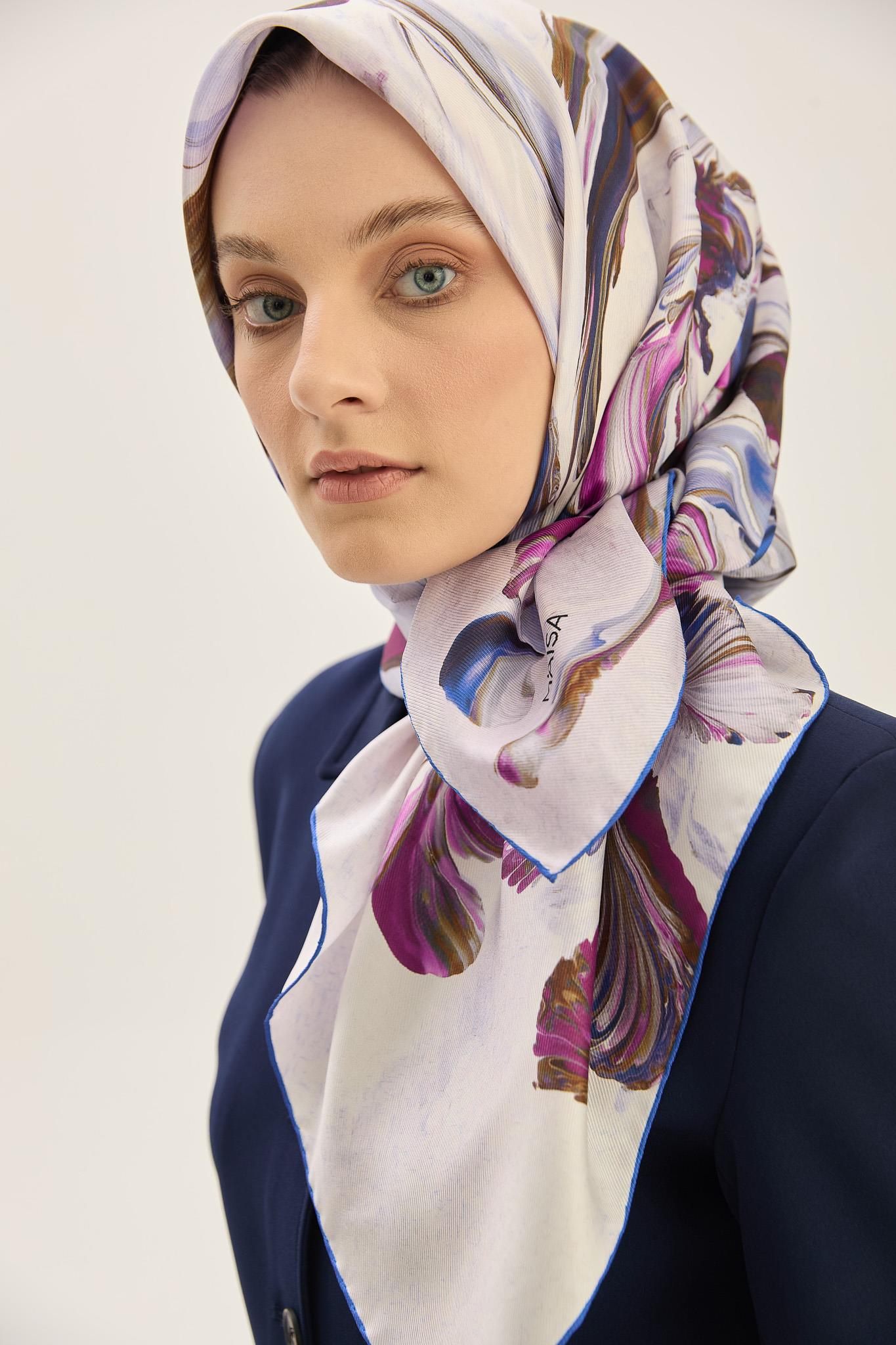 BUĞU MULBERRY İPEK EŞARP 90*90 CM - MORCİVERT