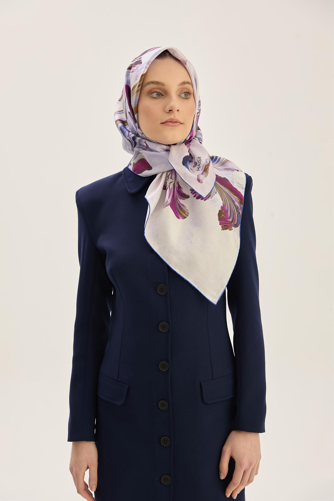 BUĞU MULBERRY İPEK EŞARP 90*90 CM - MORCİVERT