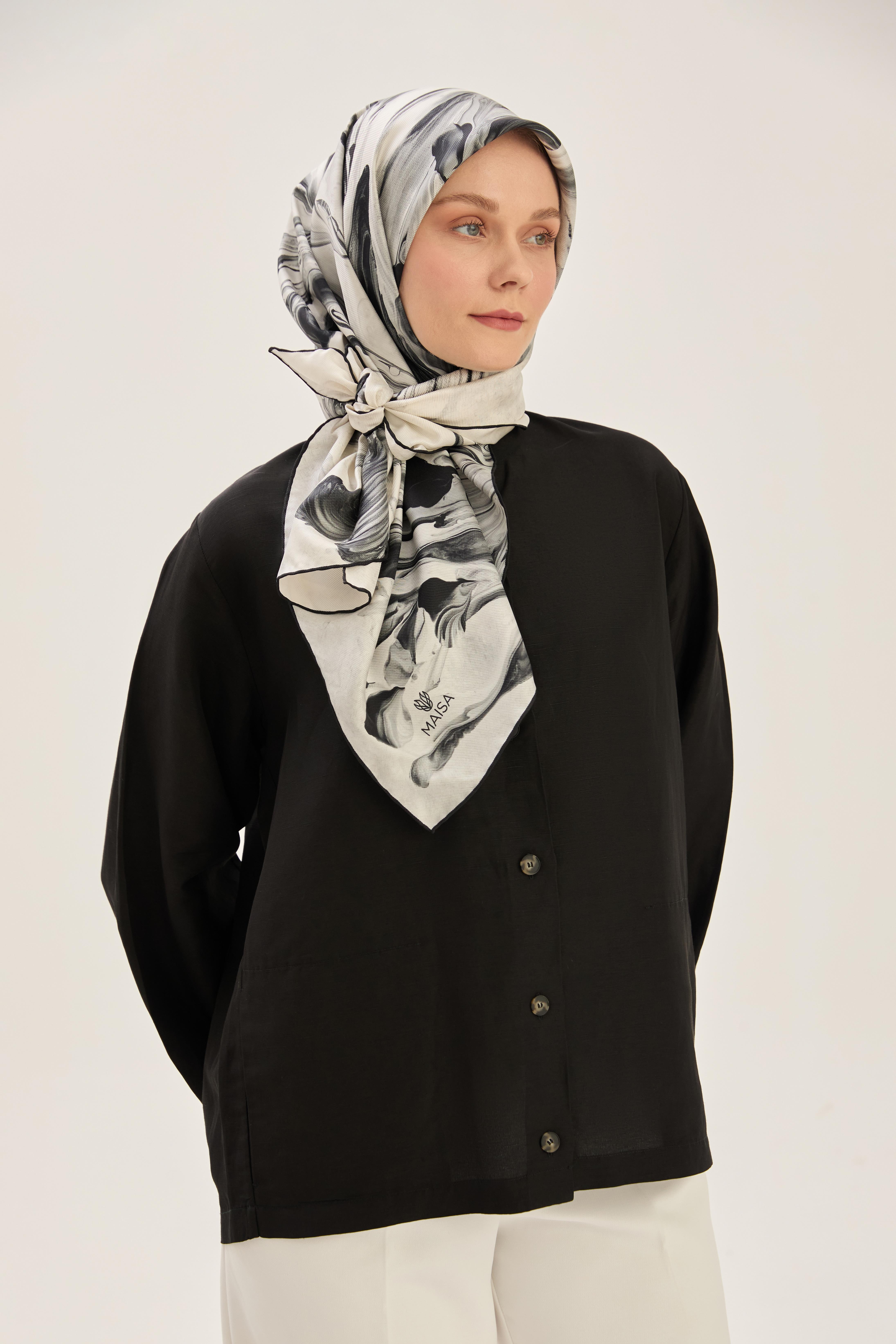 BUĞU MULBERRY İPEK EŞARP 90*90 CM - SİYAH