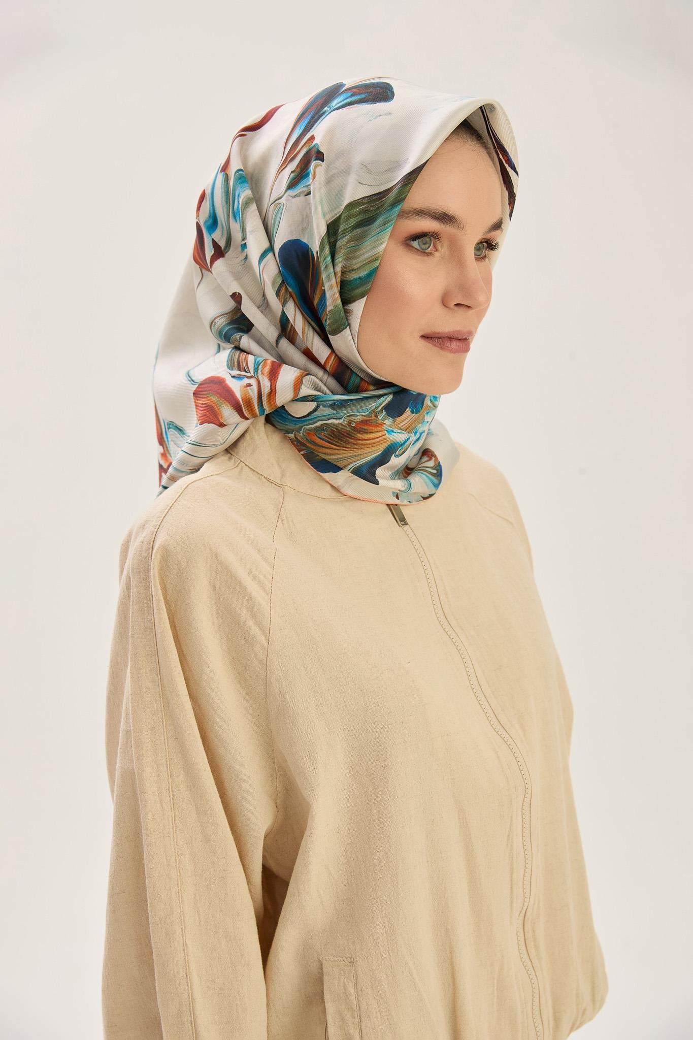 BUĞU MULBERRY İPEK EŞARP 90*90 CM - SOMON