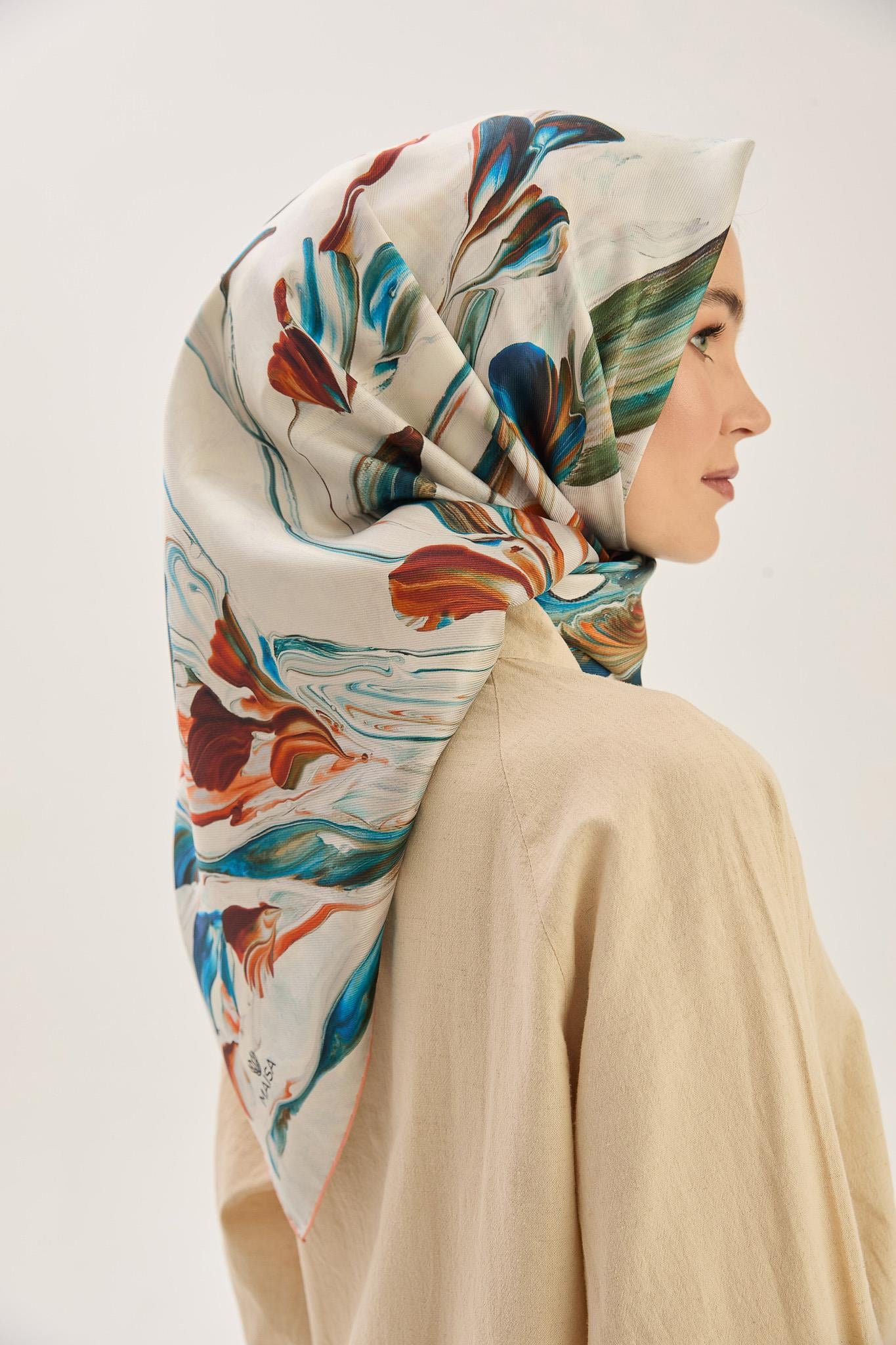 BUĞU MULBERRY İPEK EŞARP 90*90 CM - SOMON