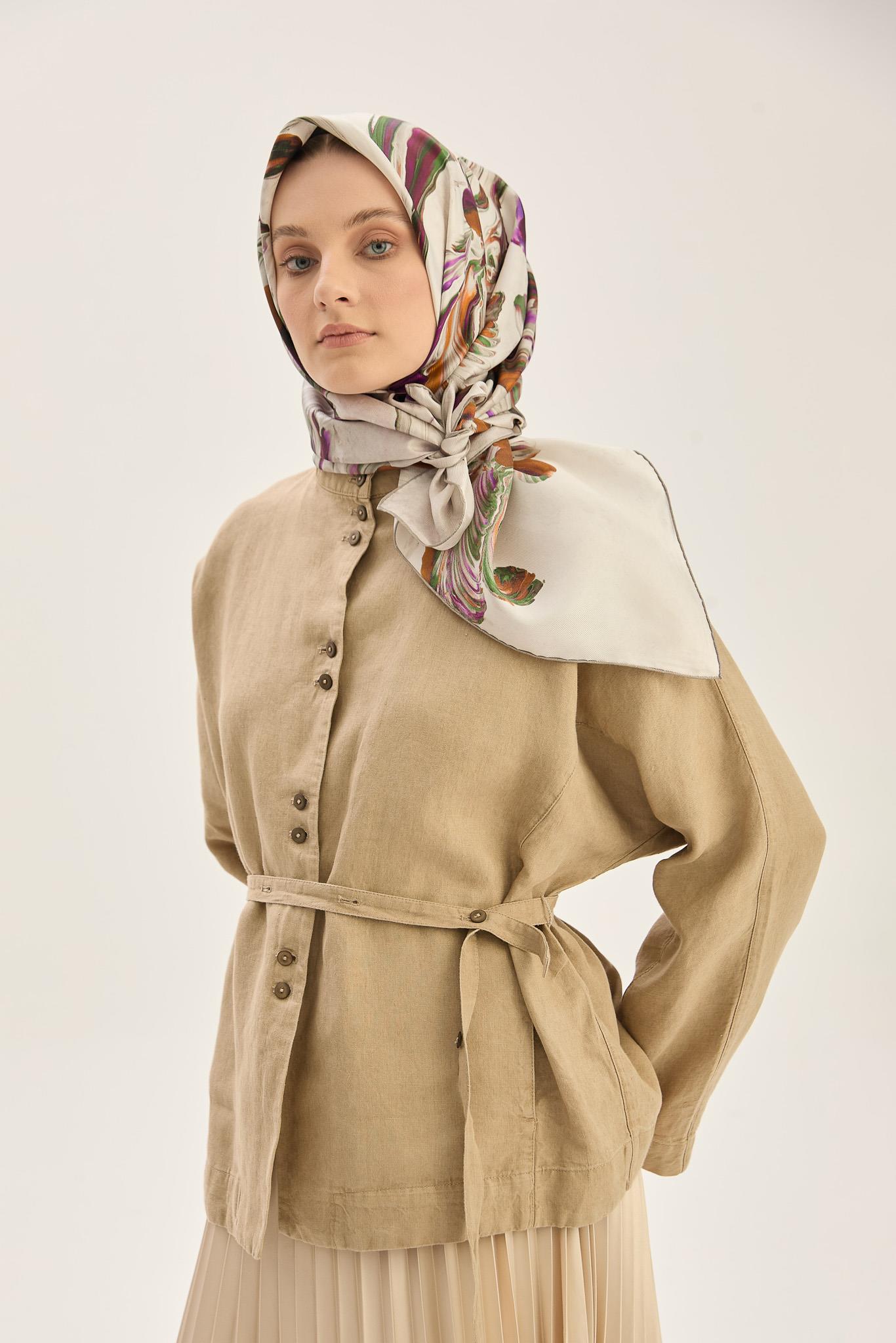 BUĞU MULBERRY İPEK EŞARP 90*90 CM - TAŞ