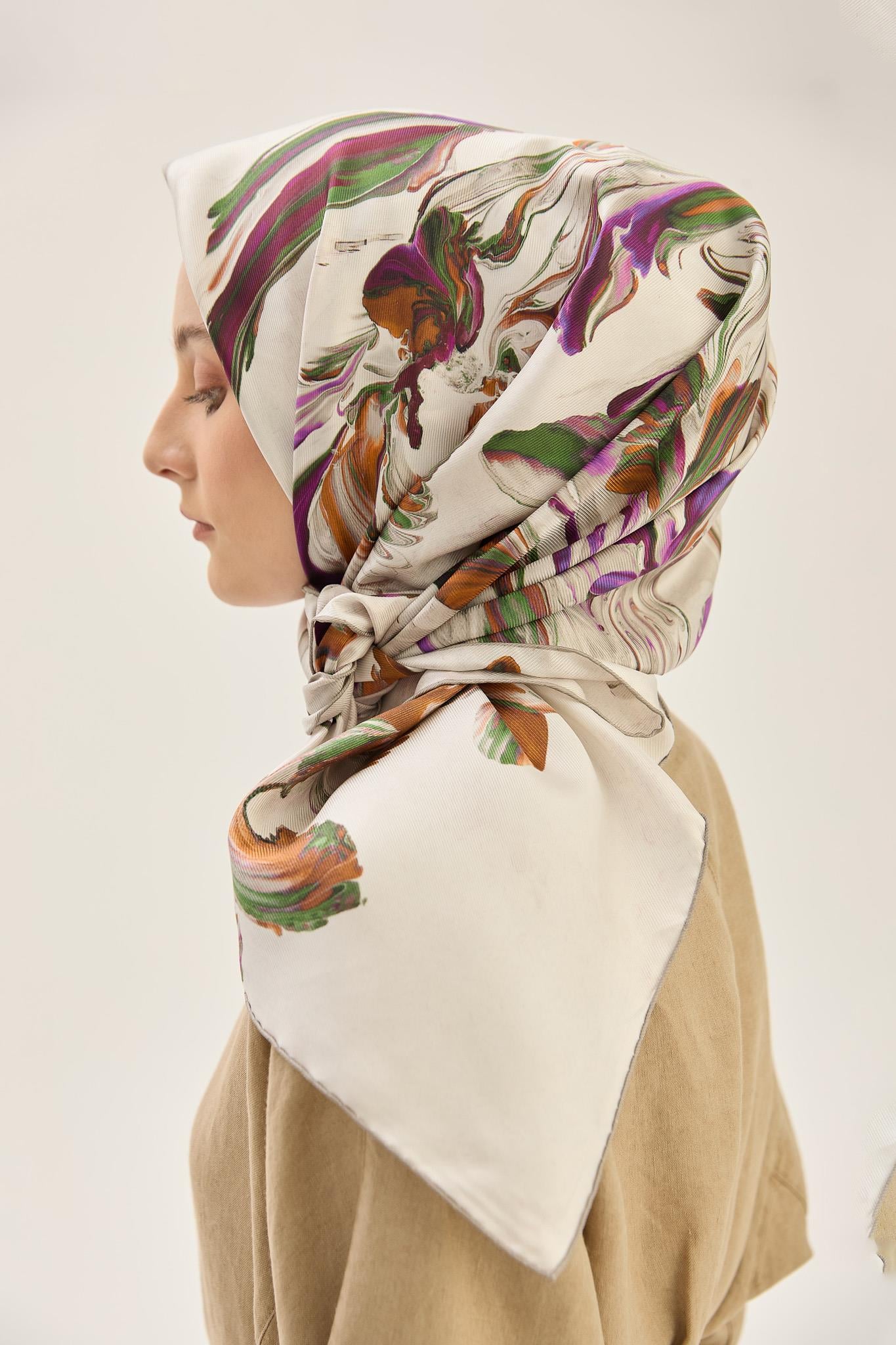 BUĞU MULBERRY İPEK EŞARP 90*90 CM - TAŞ