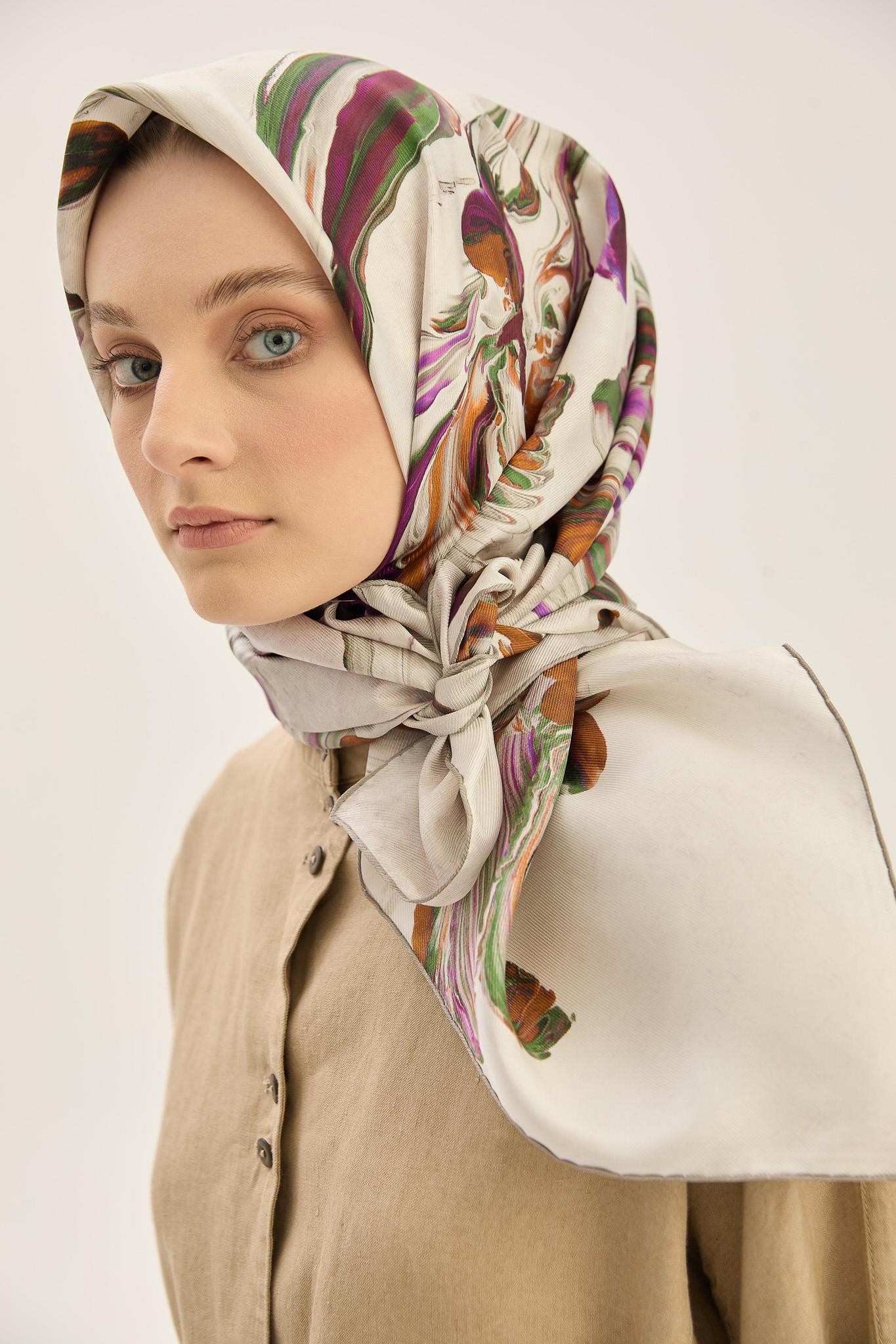 BUĞU MULBERRY İPEK EŞARP 90*90 CM - TAŞ