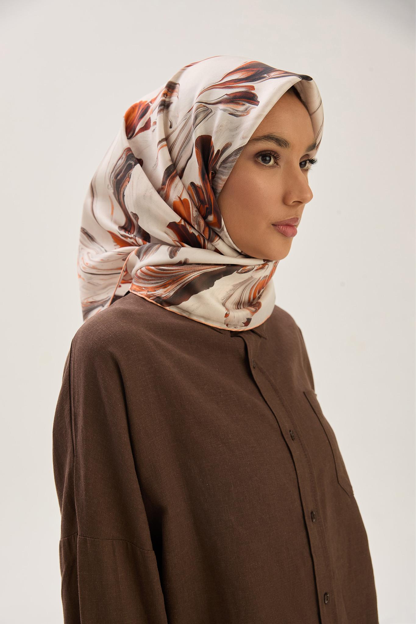 BUĞU MULBERRY İPEK EŞARP  90*90 CM - TURUNCU