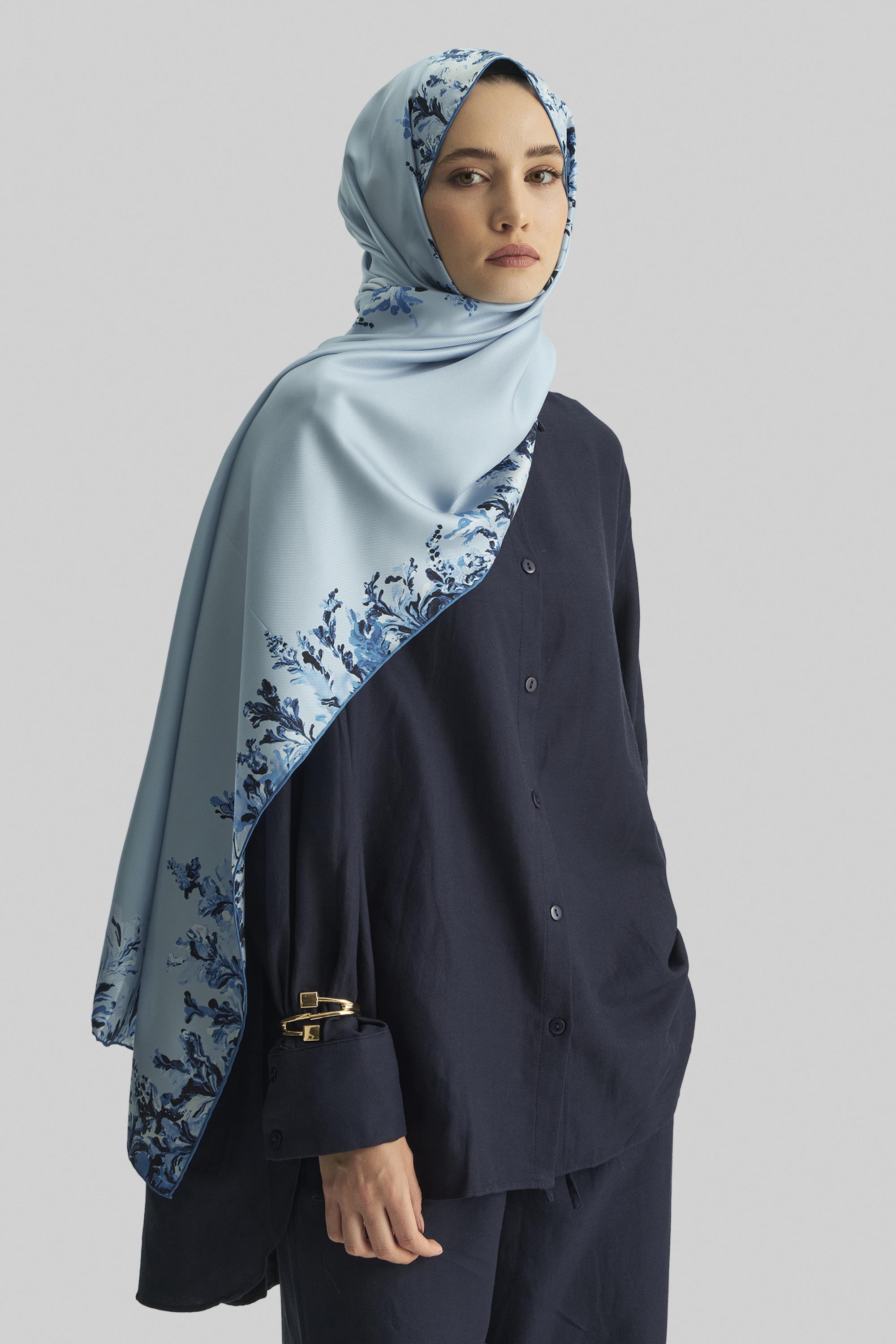 BURCU MULBERRY İPEK ŞAL 70*190 CM - MAVİ